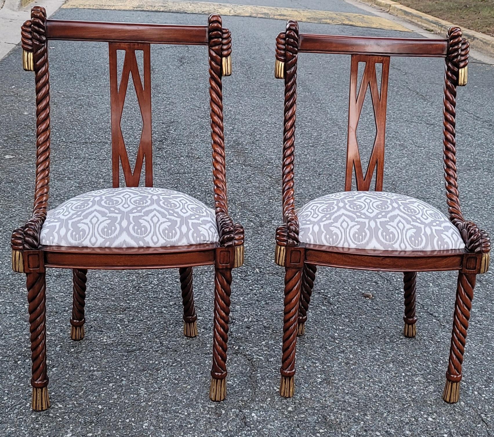 Paire de grandes chaises d'appoint Biedermeier Barley Twist en corde dorée et sculptée en vente 5