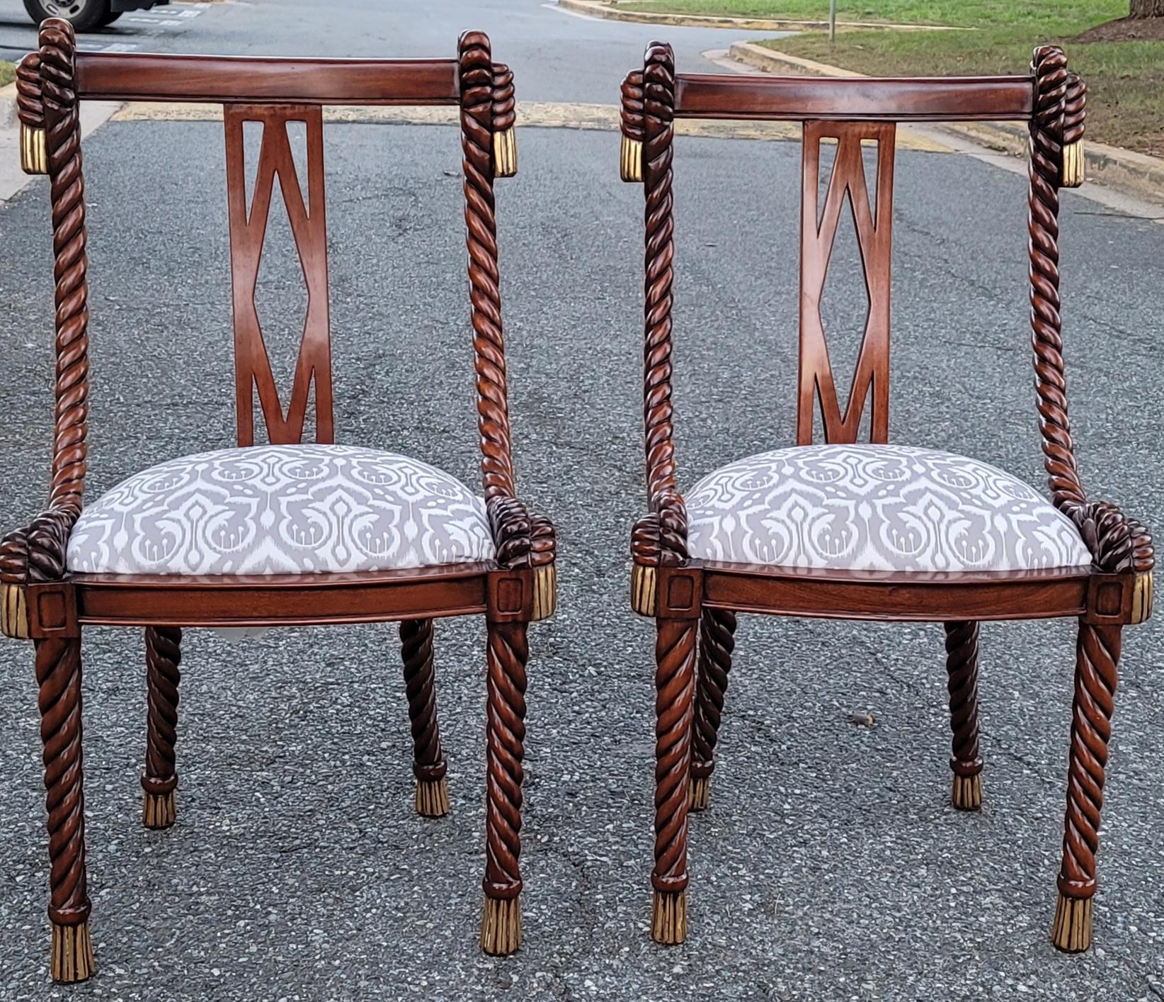 Paire de grandes chaises d'appoint Biedermeier Barley Twist en corde dorée et sculptée en vente 6