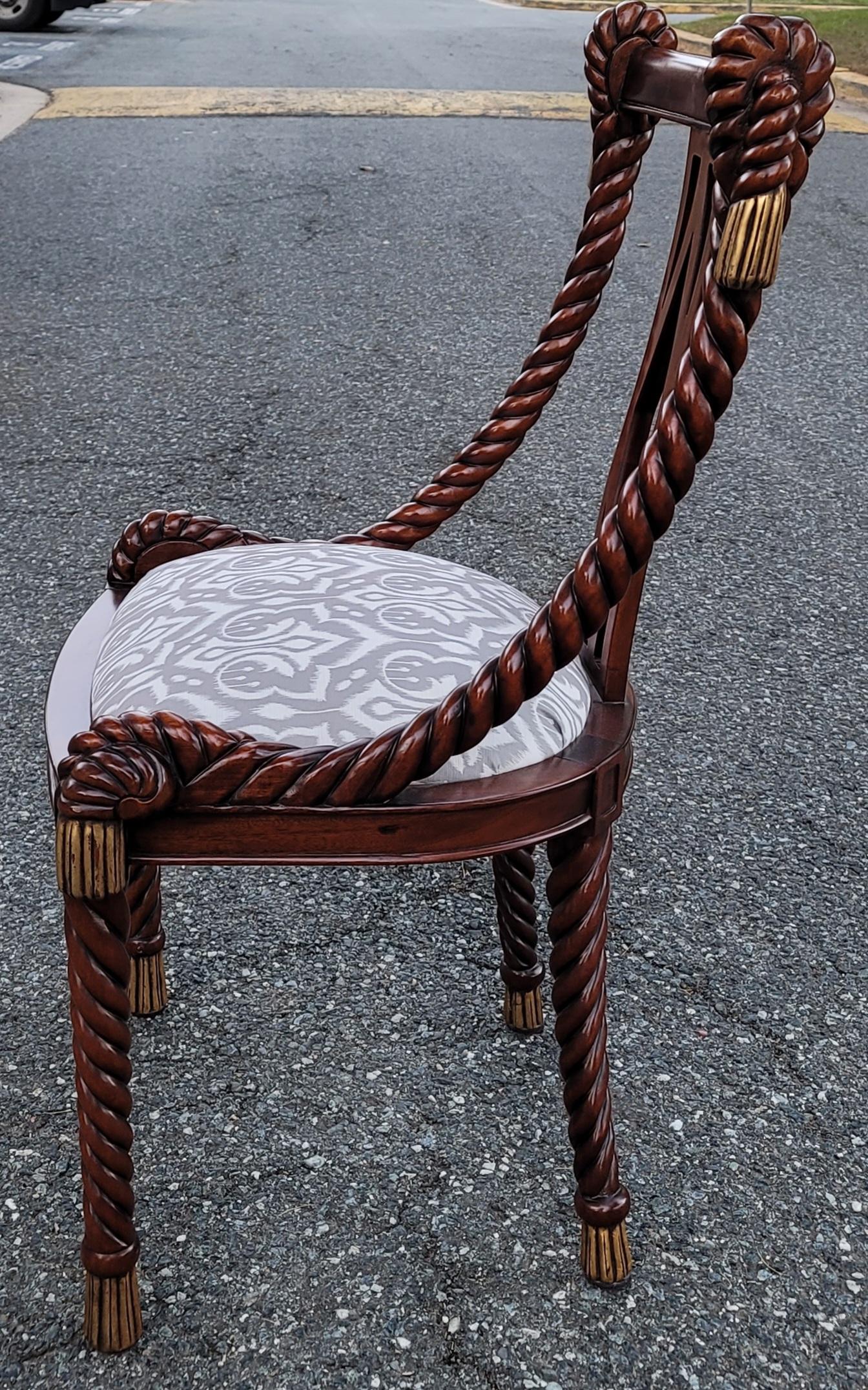 An exquisite pair of large Biedermeier Barley twist rope carved side chairs in excellent vintage condition.
From the Victoria Collection. Hand made in Australia. These are considered large chairs. They measures 23