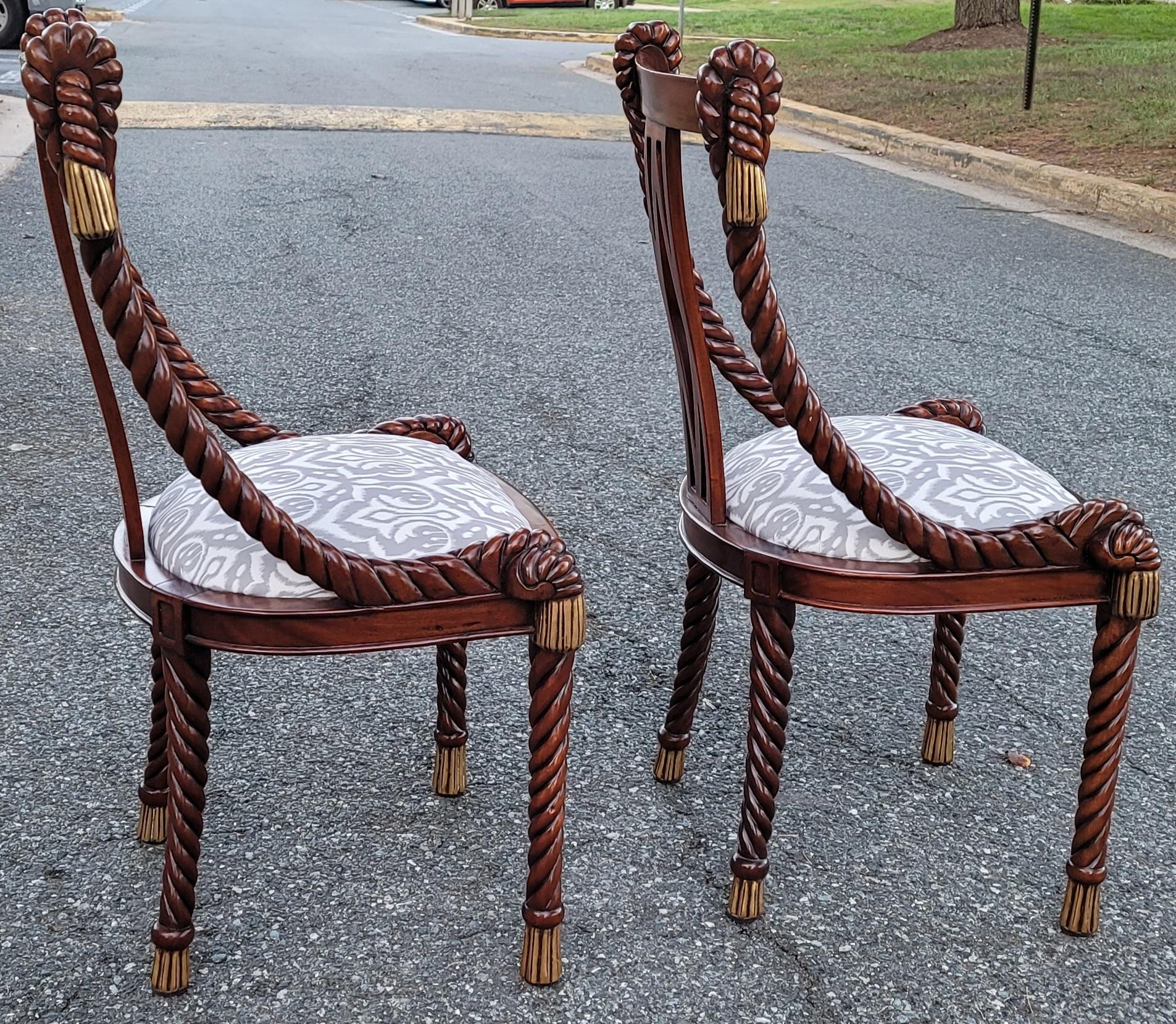 Large Biedermeier Barley Twist Rope Parcel Gilt Carved Side Chairs, a Pair For Sale 3