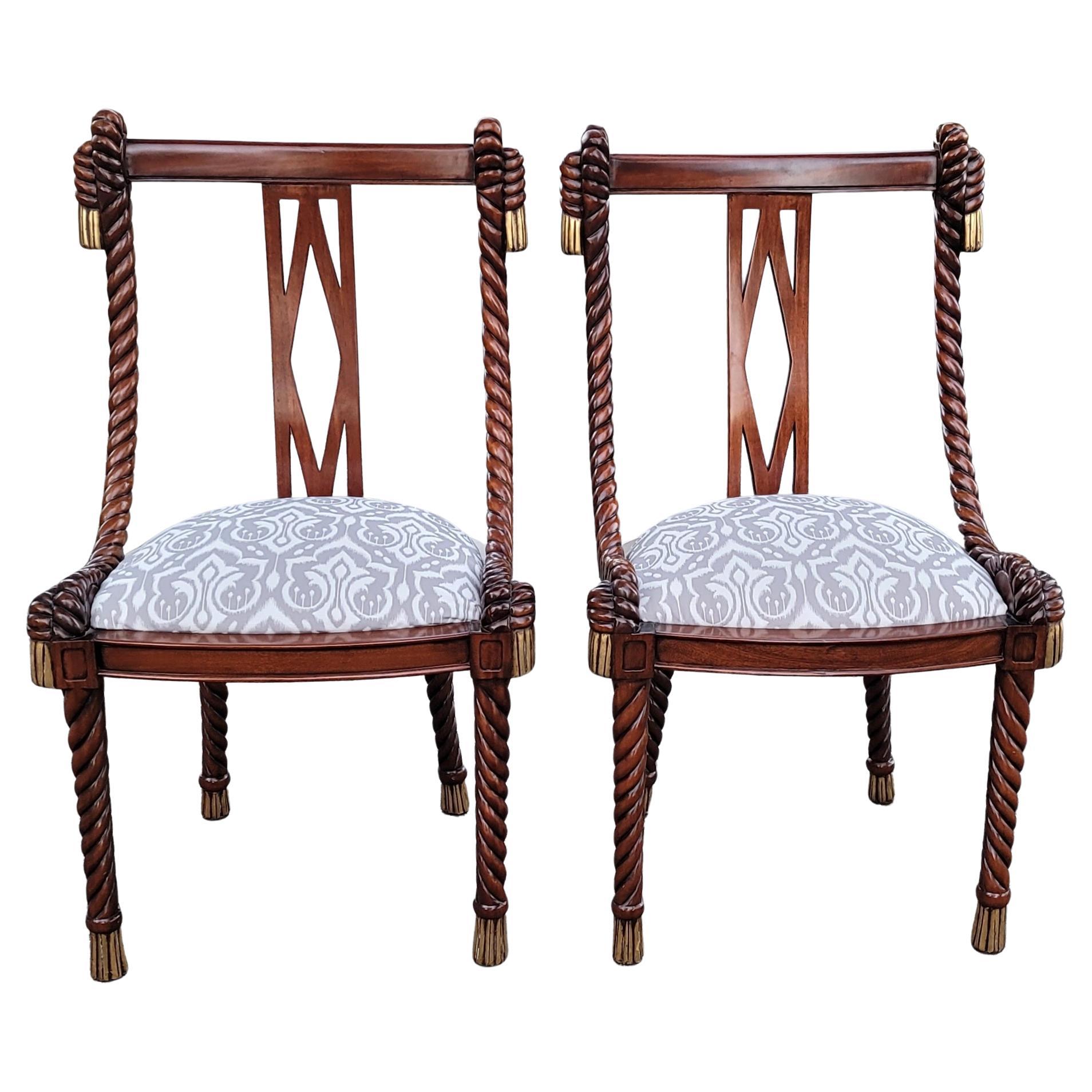 Large Biedermeier Barley Twist Rope Parcel Gilt Carved Side Chairs, a Pair For Sale