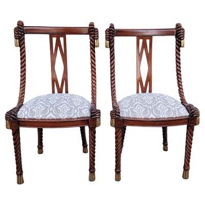 Pair of Twisted Rope Carved Wood Decorative Chairs For Sale at 1stDibs ...