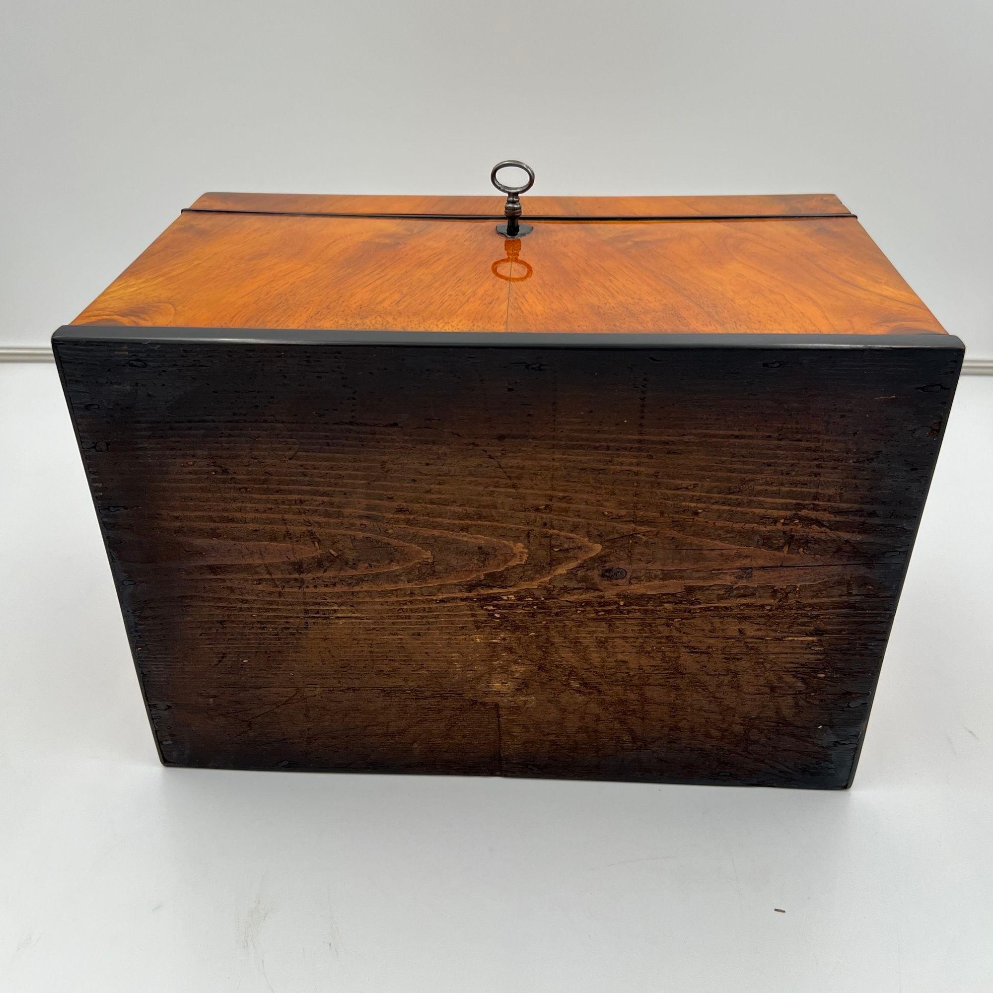 Large Biedermeier Box or Chest, Walnut Veneer, Brass, South Germany circa 1820 For Sale 14