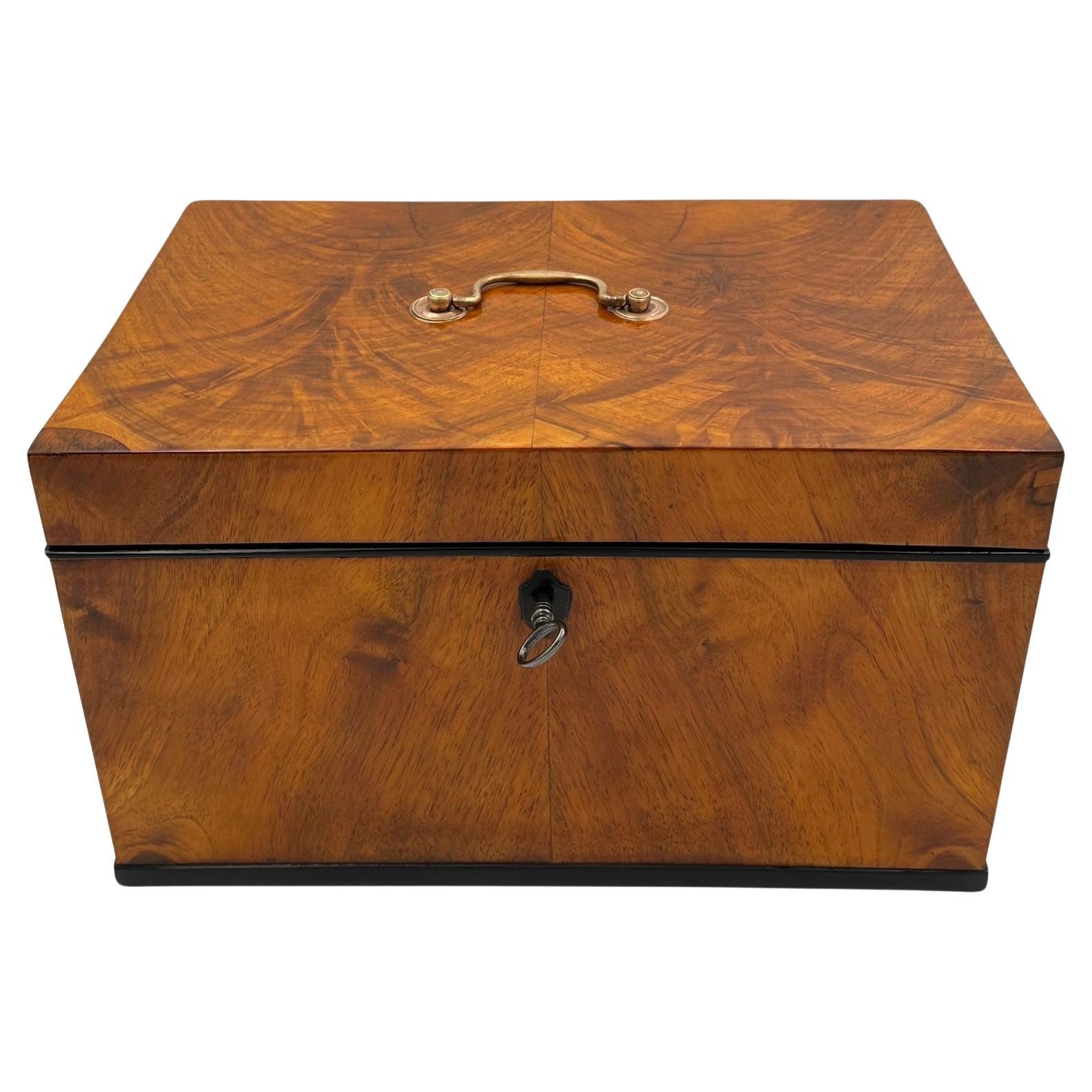Gran caja o arcón Biedermeier, chapa de nogal, latón, sur de Alemania circa 1820