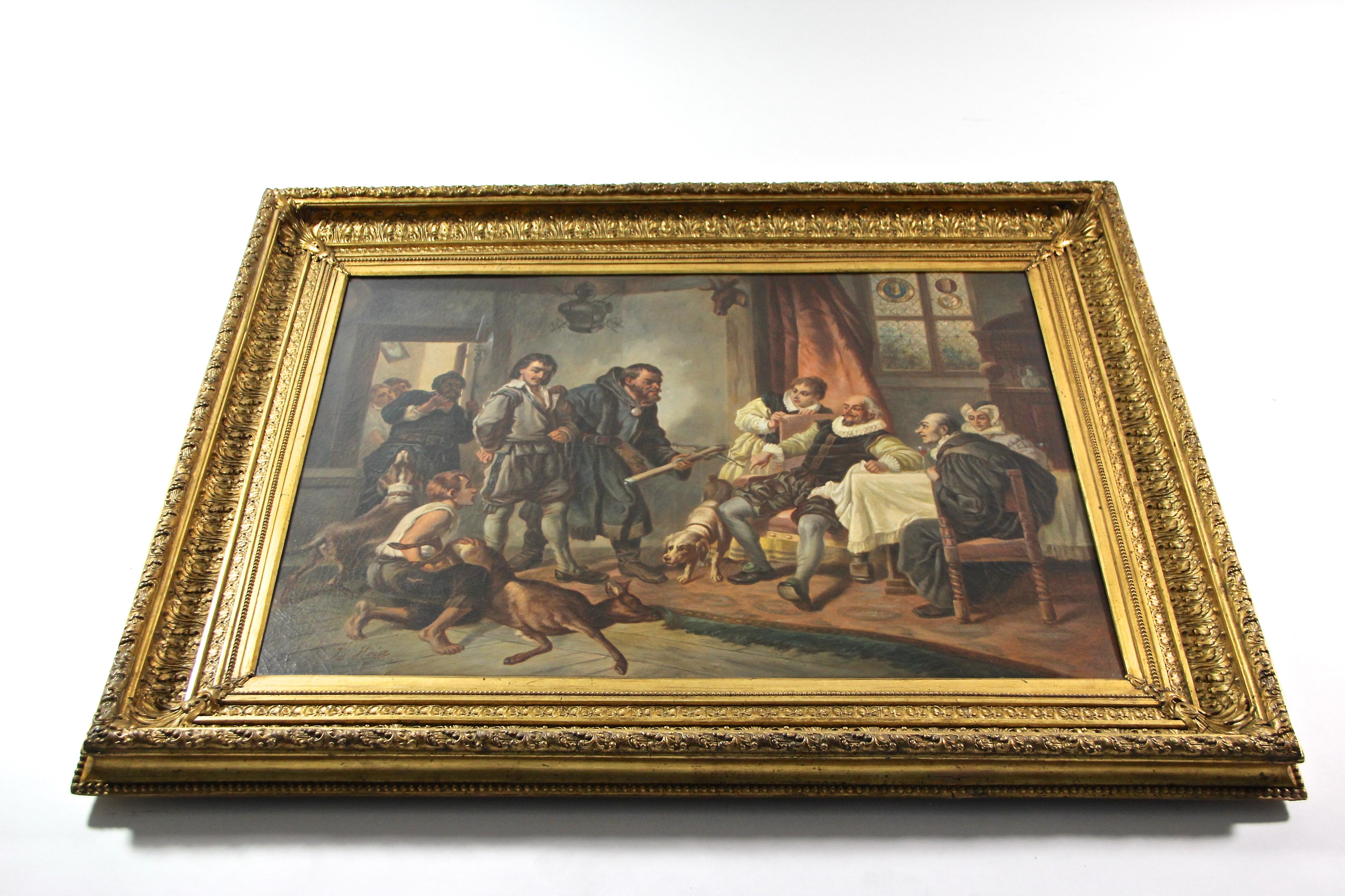 Large Biedermeier Oil on Canvas by Joseph Haier, Austria, 1840 4