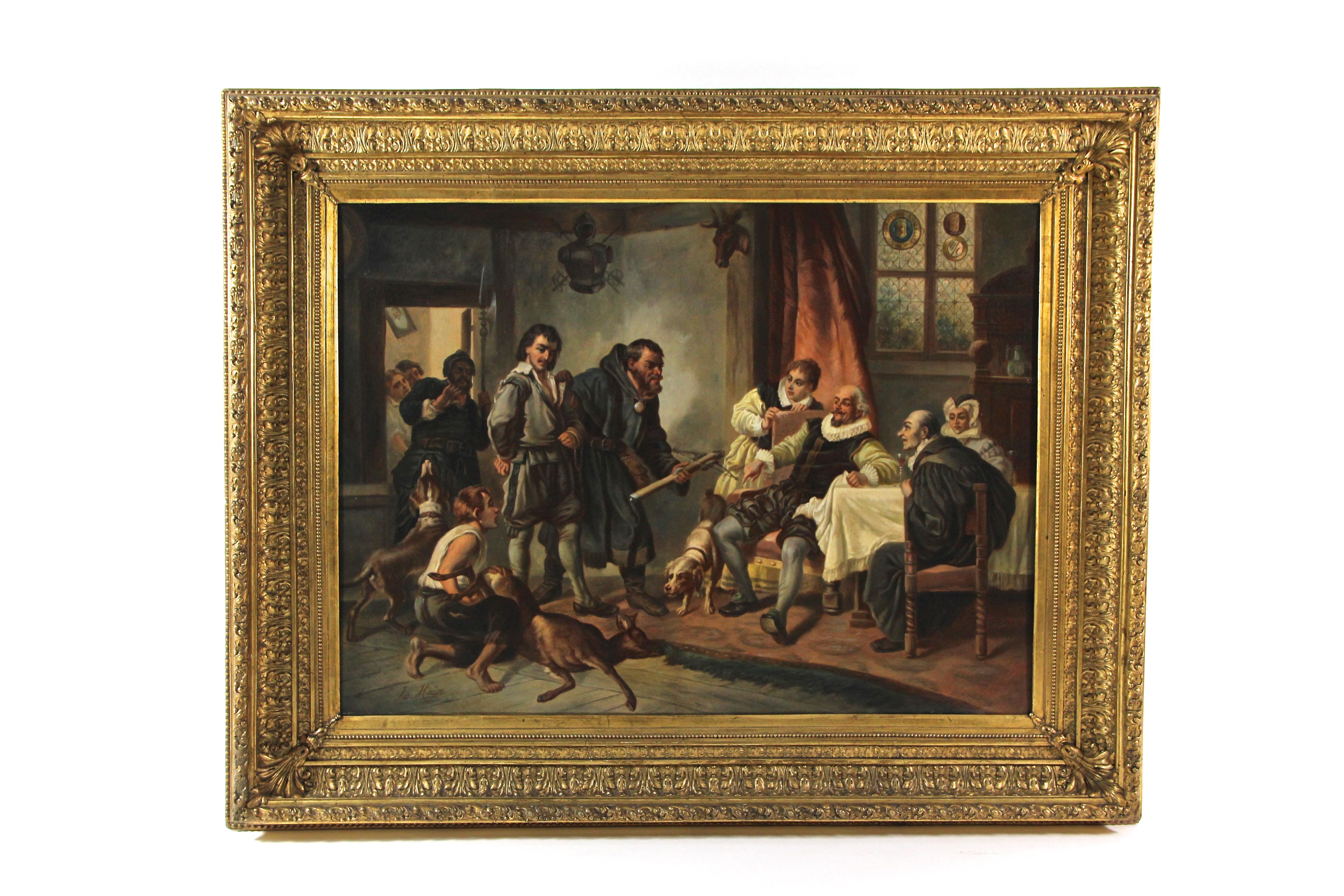 Large Biedermeier Oil on Canvas by Joseph Haier, Austria, 1840 6