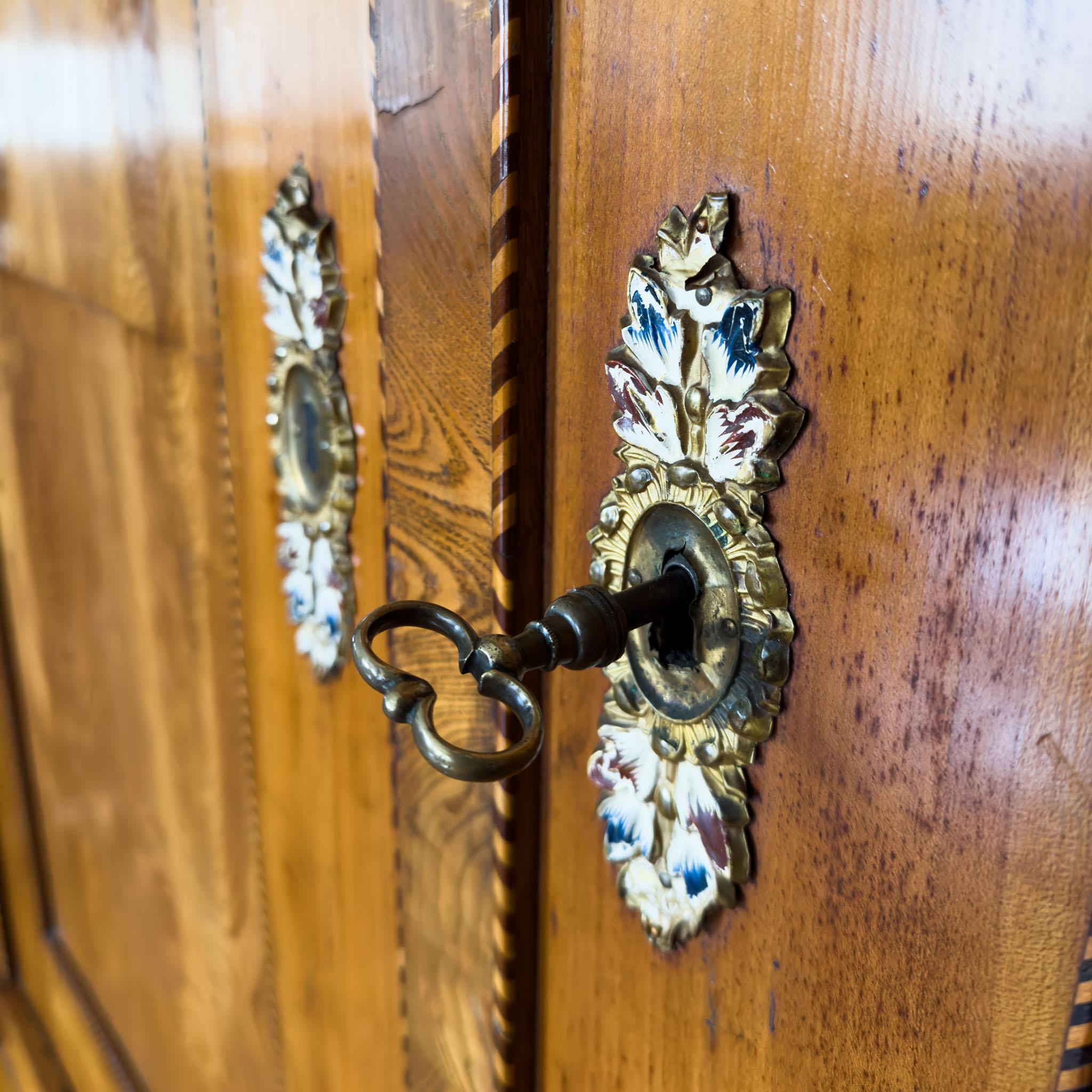 Late 19th Century Large Biedermeier-Style Wardrobe in Ash and Cherry, Dated 1884 For Sale