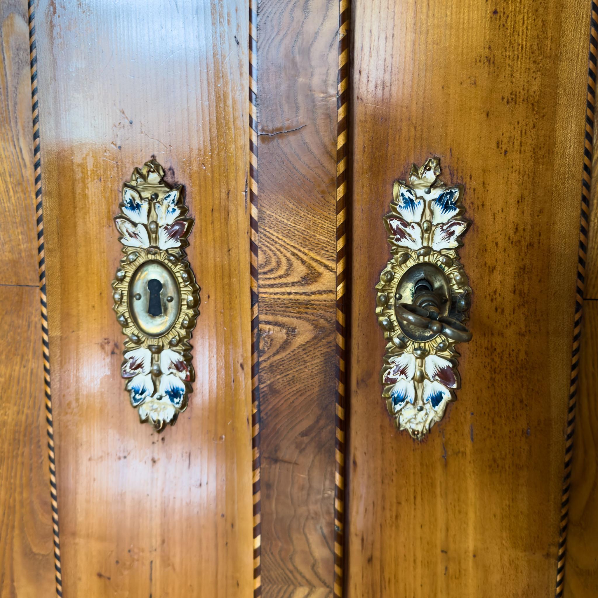 Large Biedermeier-Style Wardrobe in Ash and Cherry, Dated 1884 For Sale 1