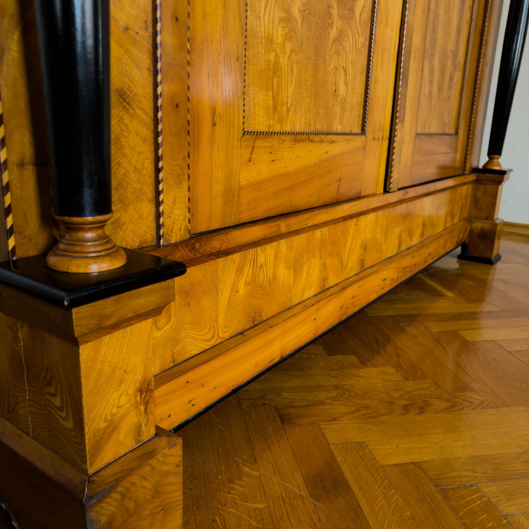 Large Biedermeier-Style Wardrobe in Ash and Cherry, Dated 1884 For Sale 3