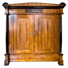 Antique Large Biedermeier-Style Wardrobe in Ash and Cherry, Dated 1884