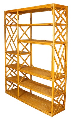 Large Bielecky Style Vintage Rattan Étagère