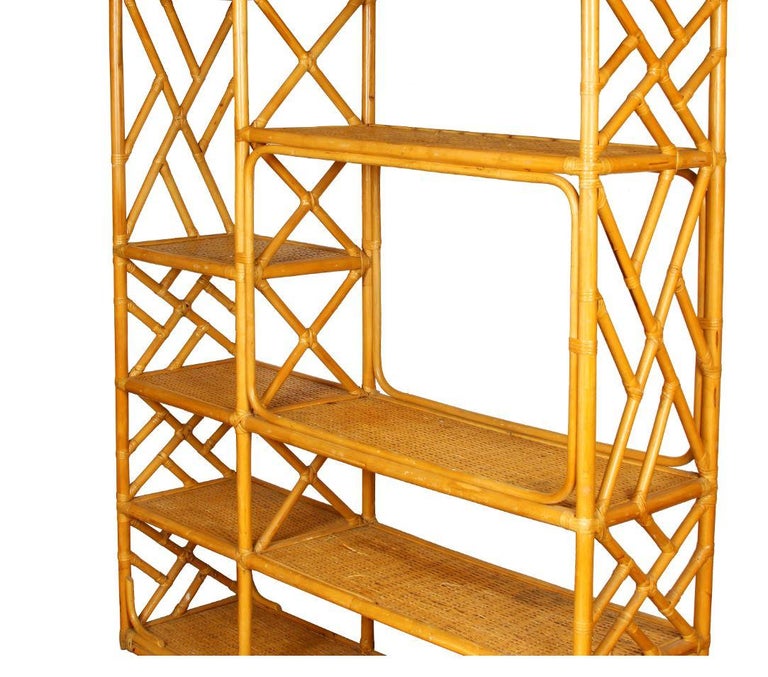 Large Bielecky Style Vintage Rattan Étagère For Sale at 1stDibs