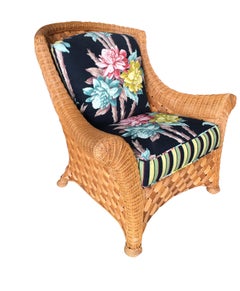 Large "Big Daddy" Woven Wicker Lounge Chair with Matching Ottoman