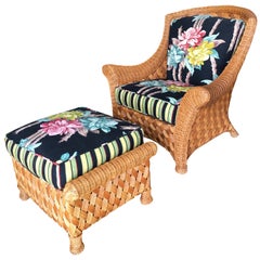 Used Large "Big Daddy" Woven Wicker Lounge Chair with Matching Ottoman