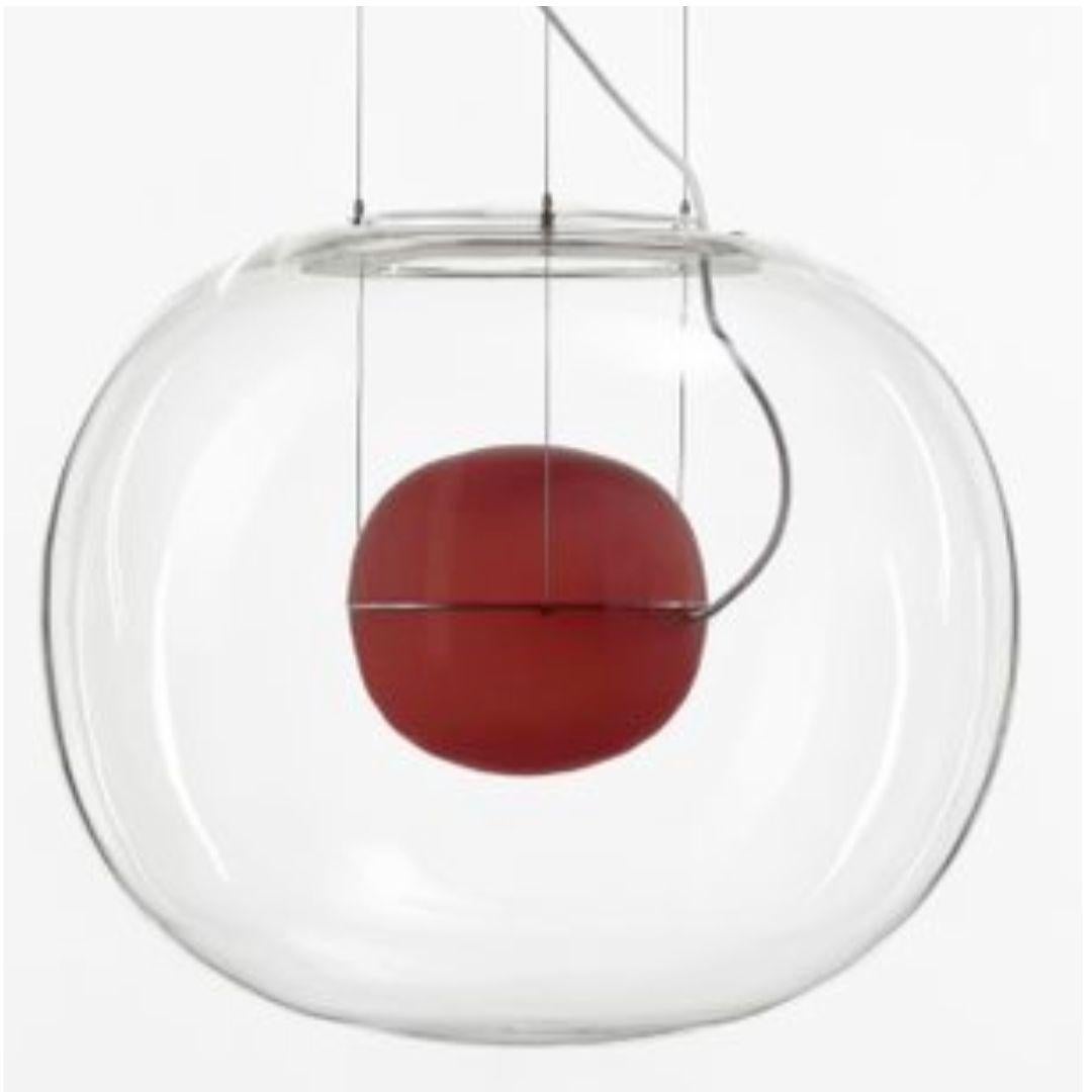 Mid-Century Modern Grande lampe à suspension « Big One » en verre soufflé à la bouche transparent et rouge pour Brokis en vente