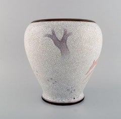 Large Bing and Grøndahl Vase in Crackled Porcelain with Leaping Animal, 1920s