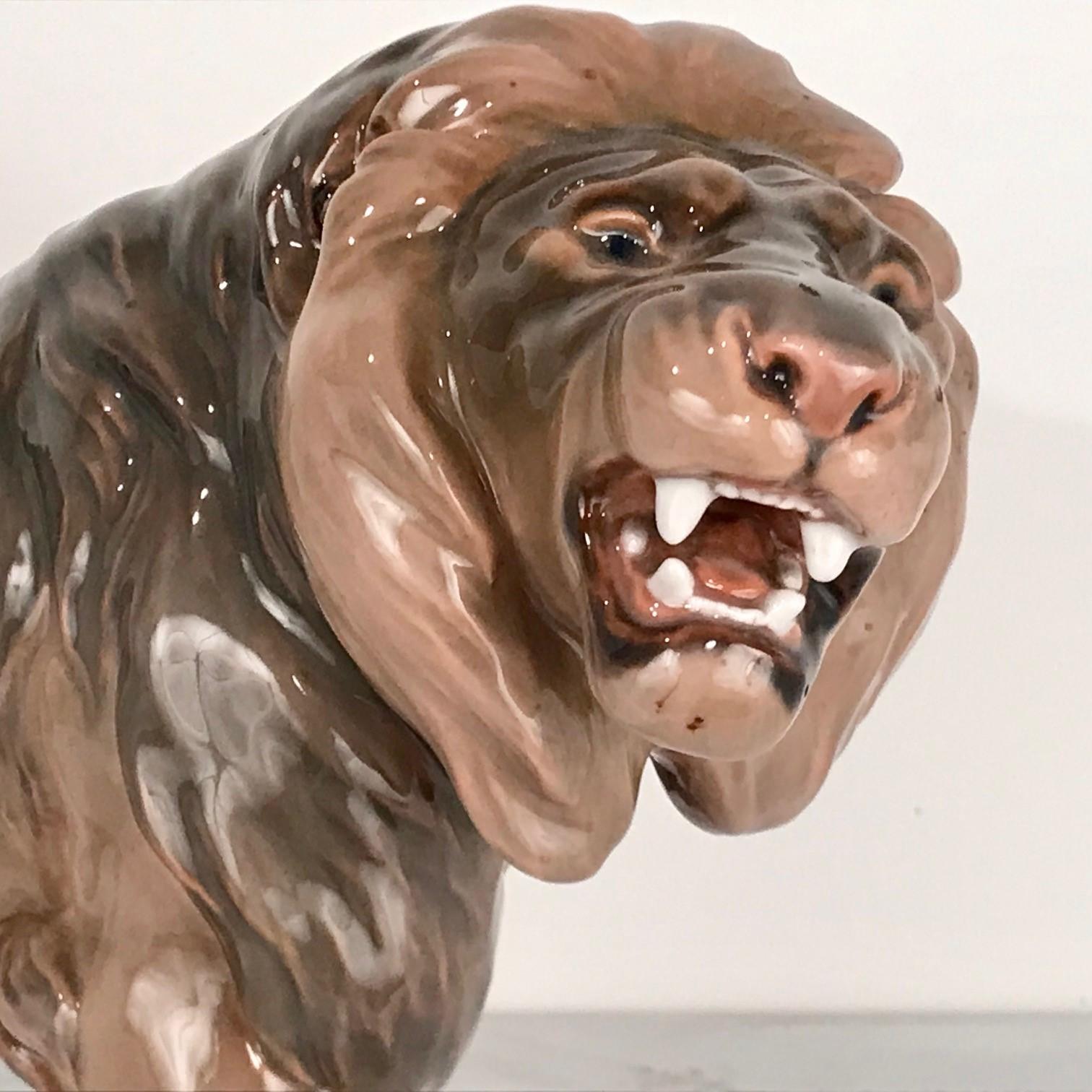 Danish Large Bing and Grondahl Porcelain Roaring Lion For Sale