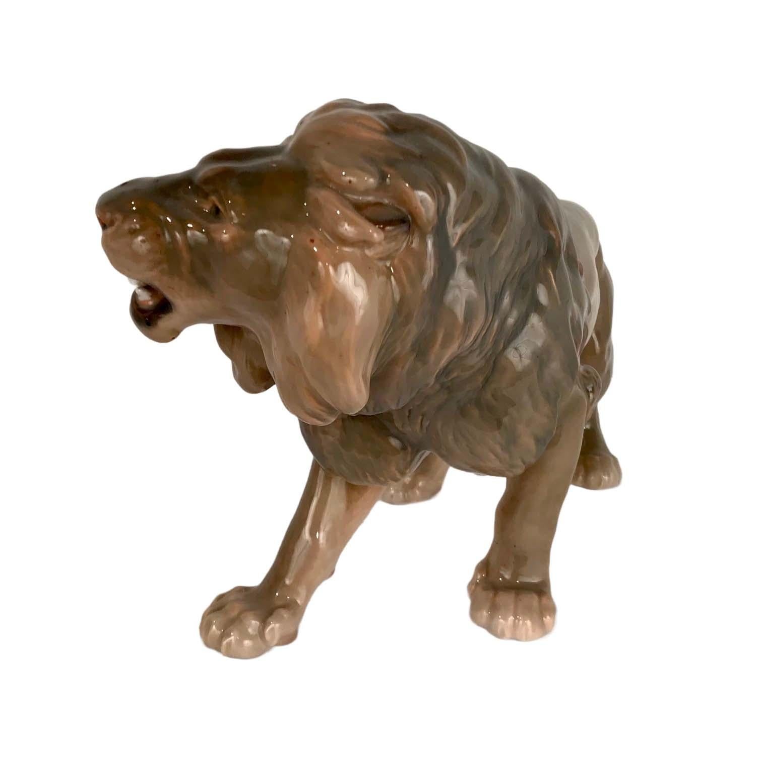 Hand-Painted Large Bing and Grondahl Porcelain Roaring Lion For Sale