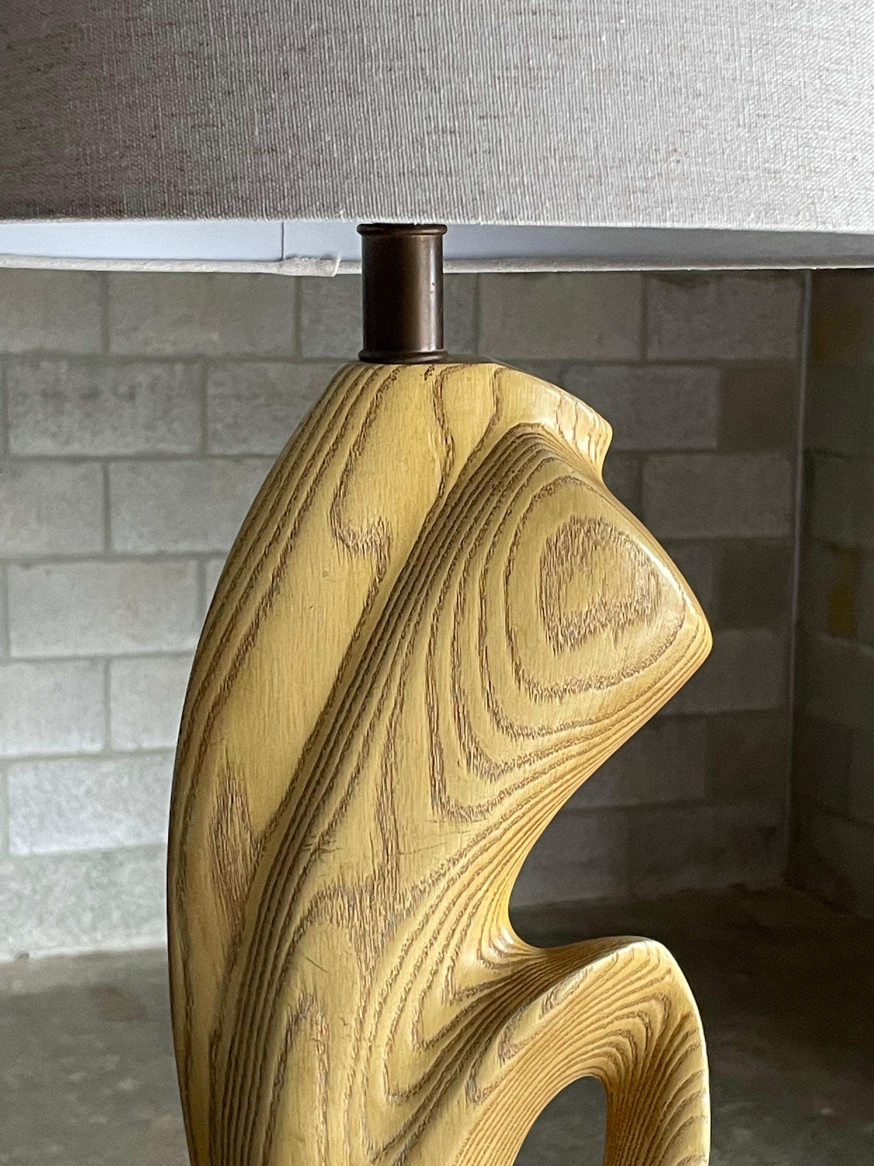 Mid-Century Modern Large Biomorphic Cerused Modernist Table Lamp After Yasha Heifetz For Sale