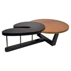 Large Biomorphic kidney shaped two tone mahogany & black coffee / cocktail table