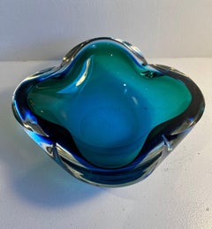Large Biomorphic Murano Blue & Green Glass Bowl, circa 1970