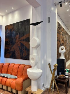 Large Biomorphic Totem Sculpture in White Plaster by Nicolas Vallée, France