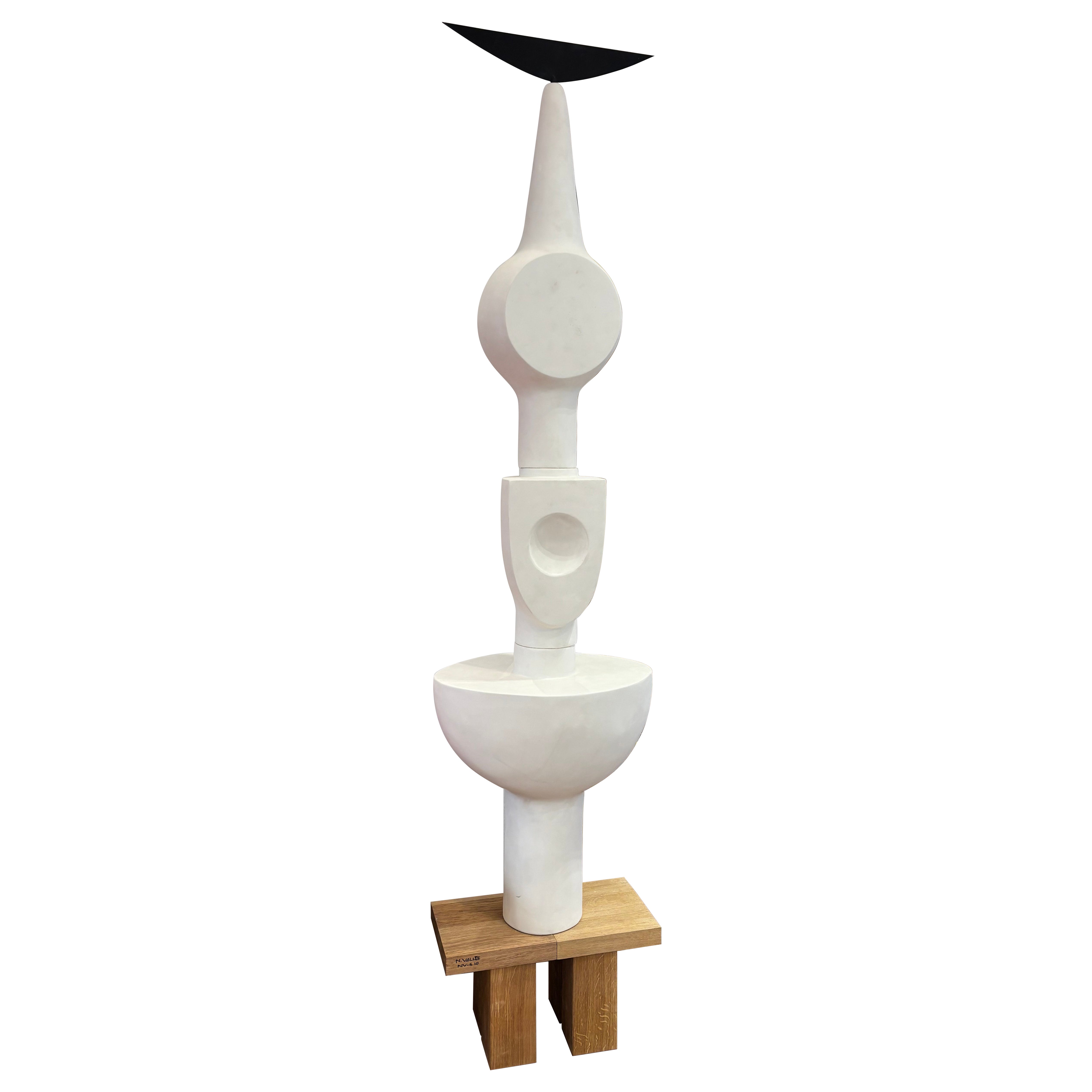 Large Biomorphic Totem Sculpture in White Plaster by Nicolas Vallée, France For Sale
