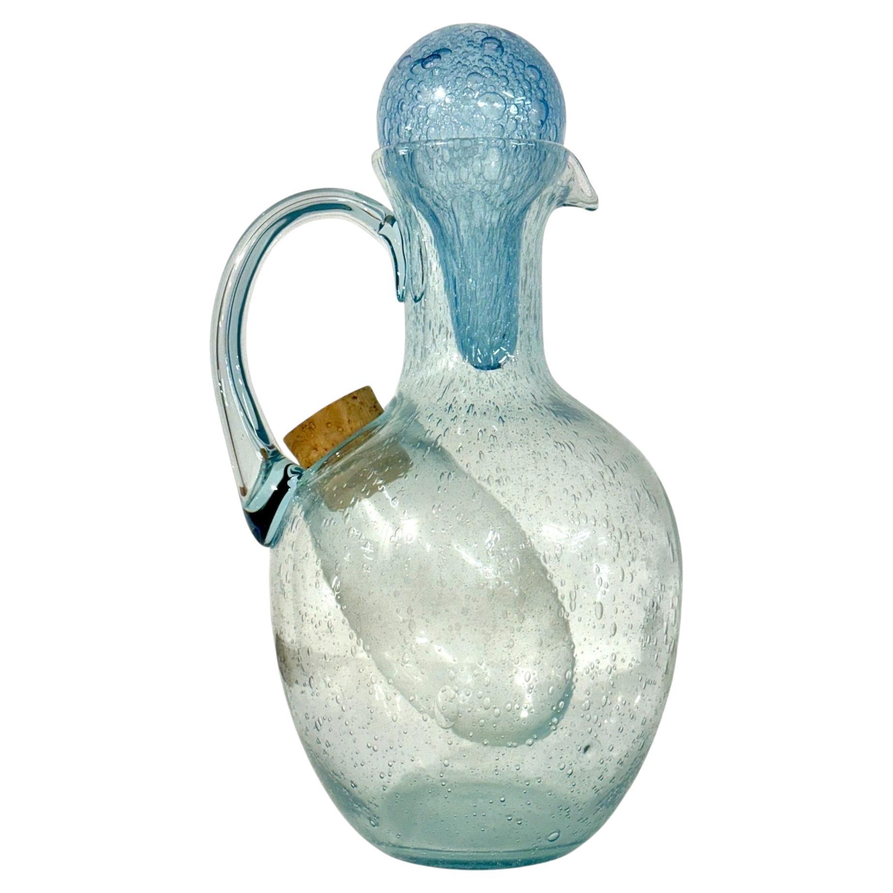 Large Biot Glass Carafe with Internal Ice Reservoir, France, circa 1950