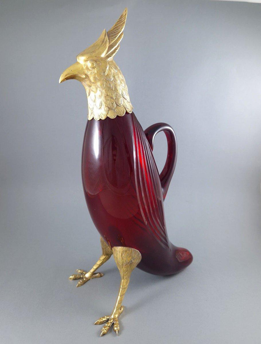 Espagnol Grande cruche oiseau en verre et argent sterling en vente