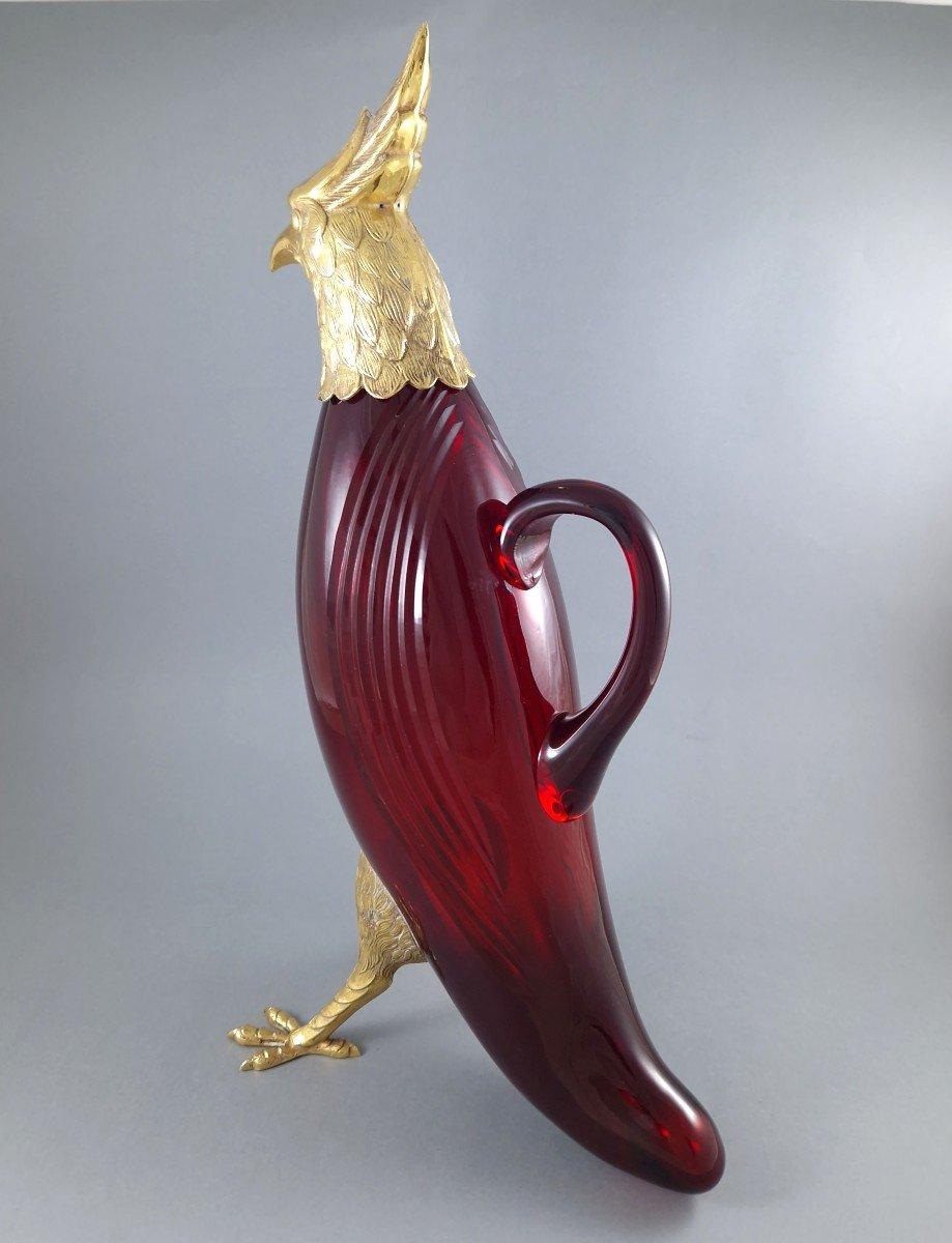 Fin du 20e siècle Grande cruche oiseau en verre et argent sterling en vente