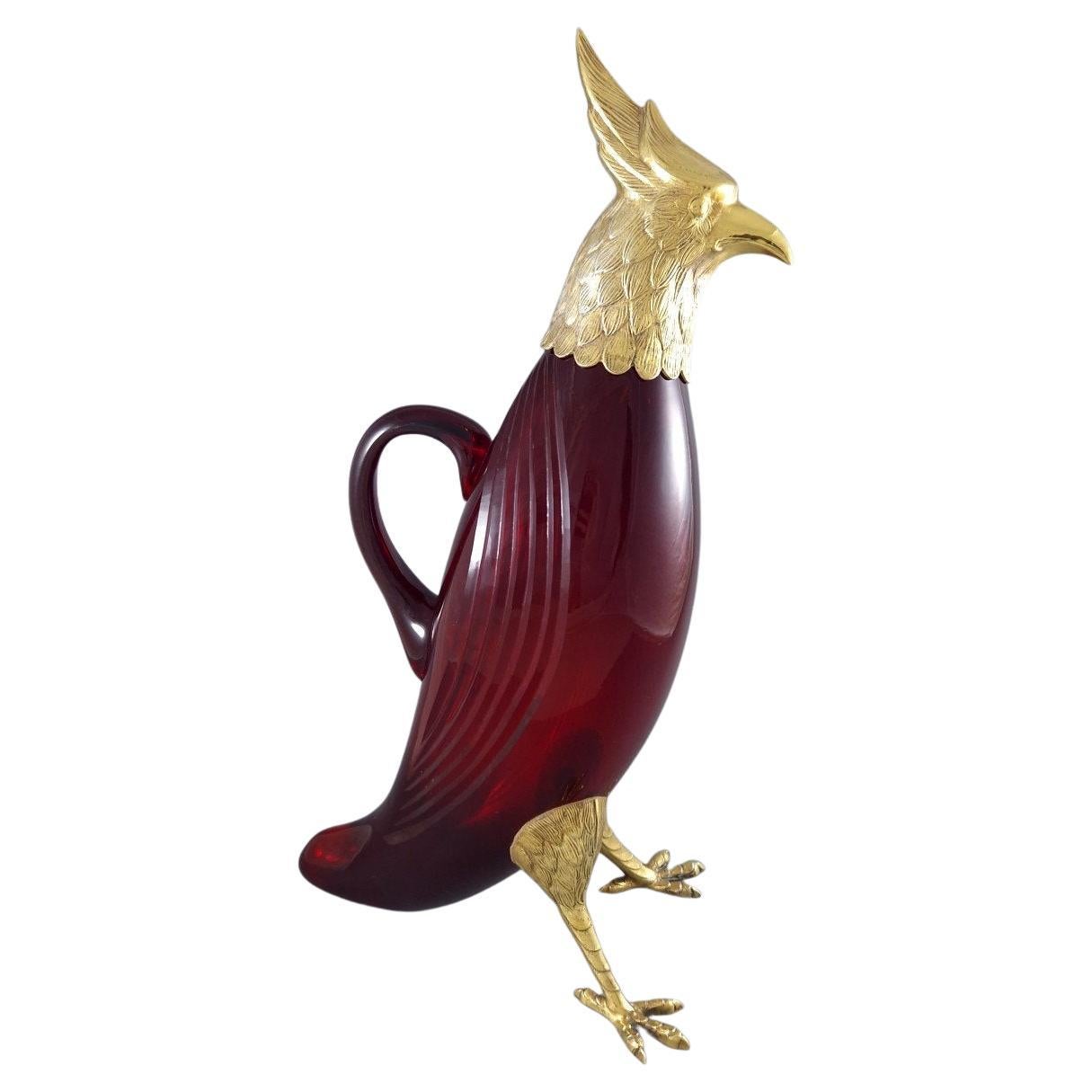 Grande cruche oiseau en verre et argent sterling en vente