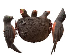 Large Birds Nest Viechtauer Carved Wood Bird Folk Art Black Forest 1900s Austria