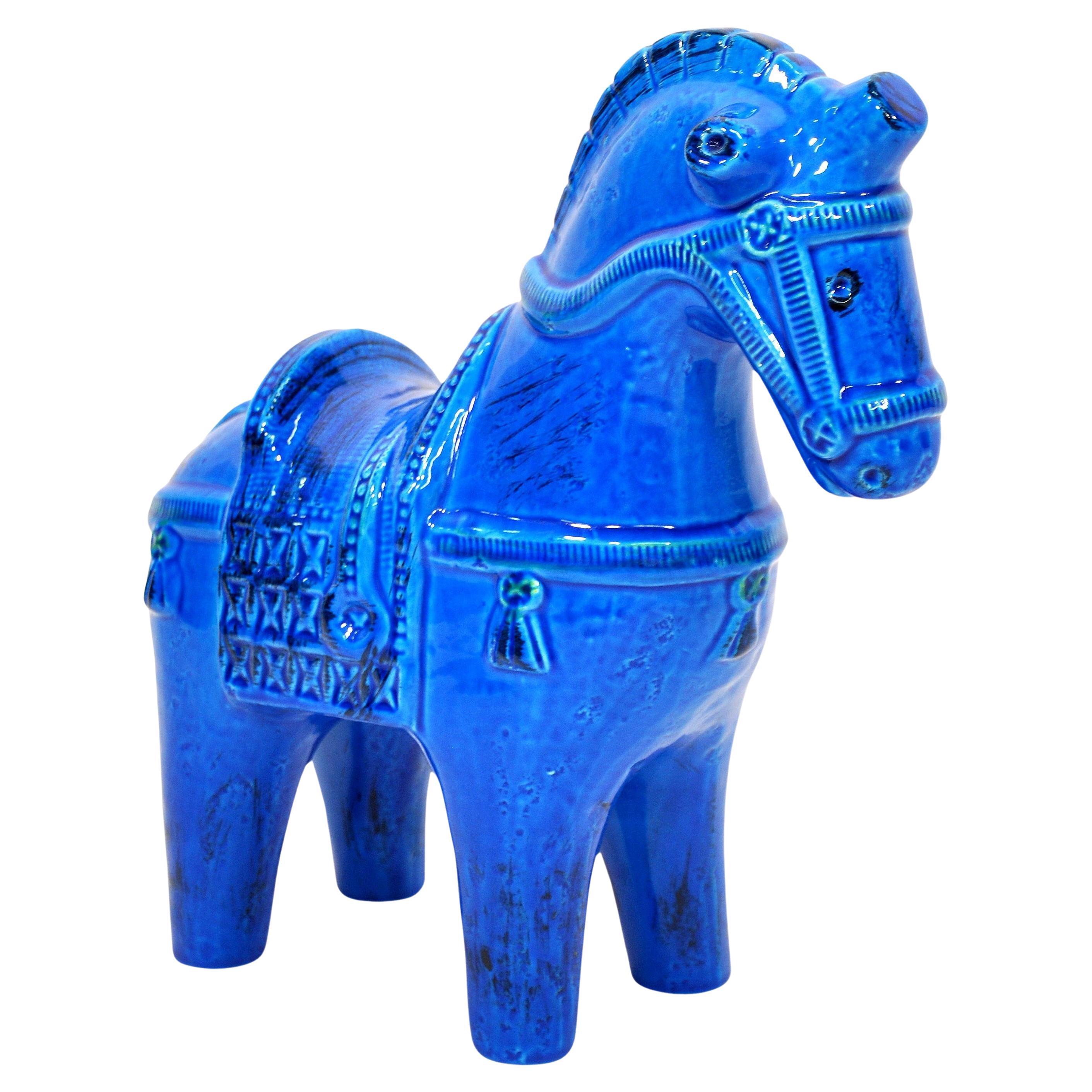 Mid-Century Modern Grand cheval Rimini Blu en céramique bleue Bitossi d'Aldo Londi en vente