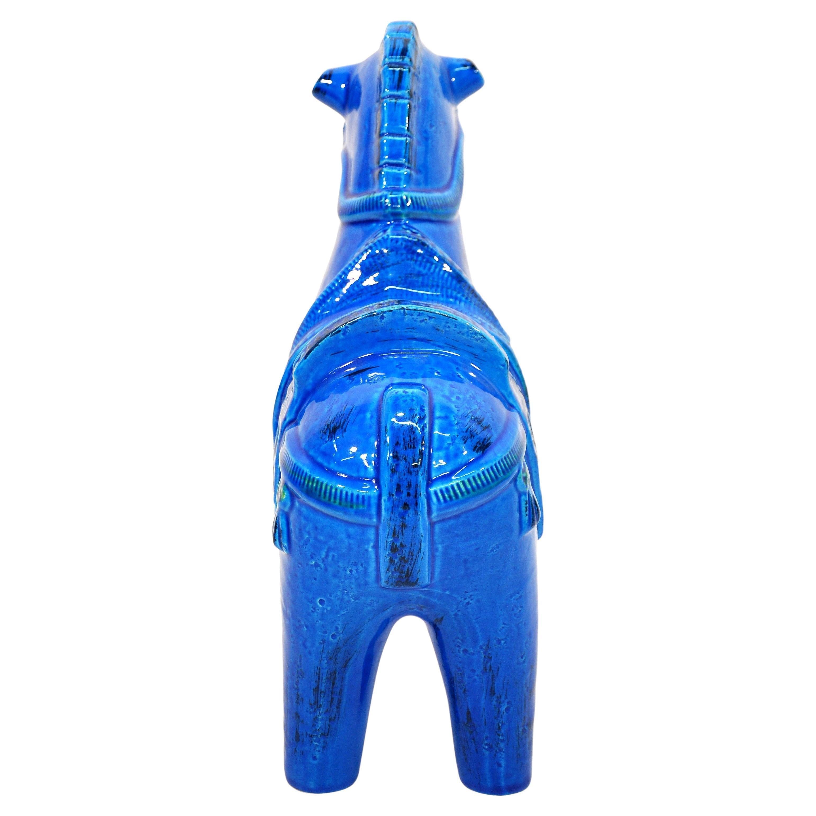 20th Century Large Bitossi Blue Ceramic Horse Rimini Blu by Aldo Londi For Sale