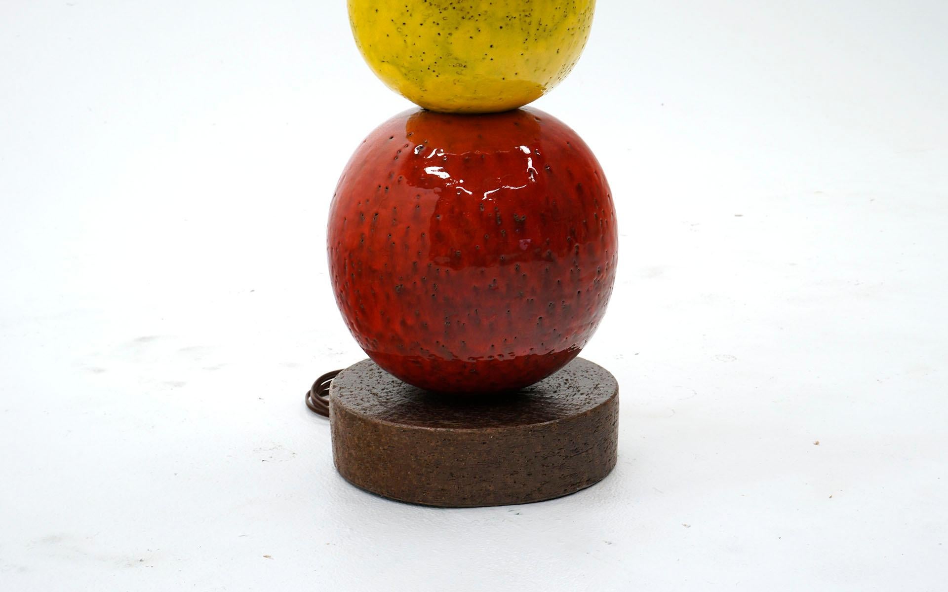 Mid-Century Modern Large Bitossi Ceramic Ball Table Lamp, Red, Yellow, Orange, Italy, 1960s
