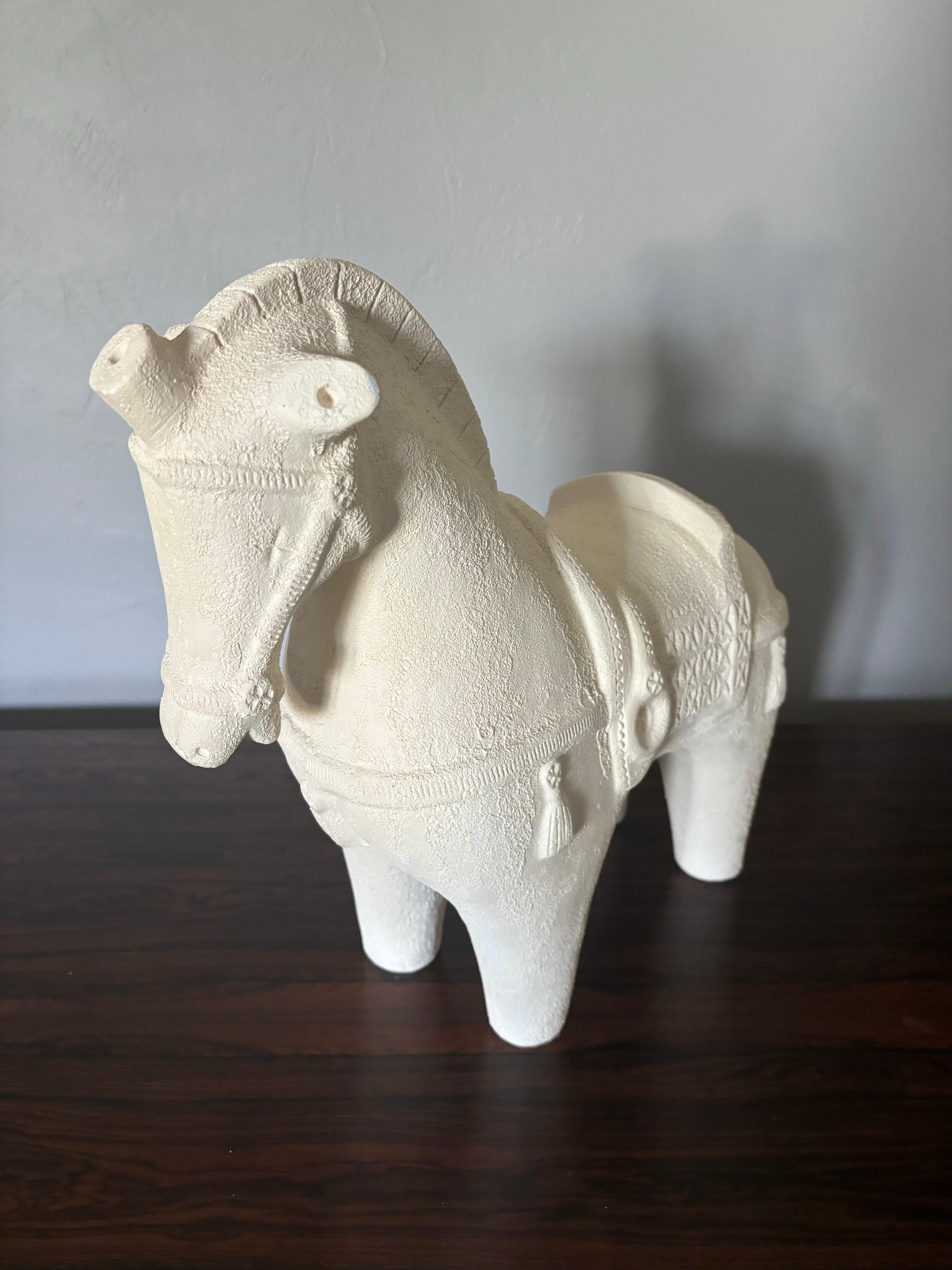 Large Bitossi Ceramic Horse, Off-White Textured Glaze 2