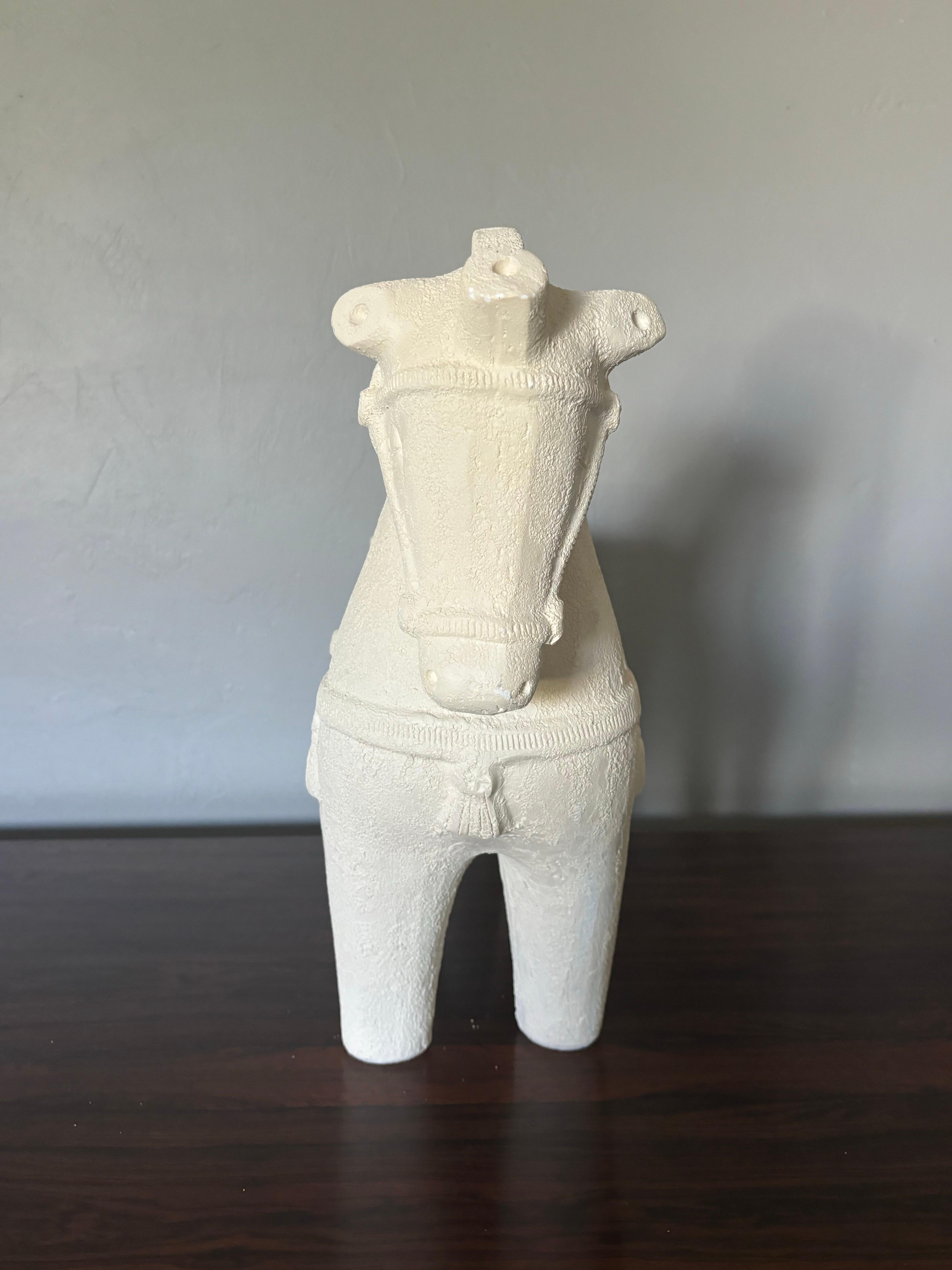Large Bitossi Ceramic Horse, Off-White Textured Glaze 3