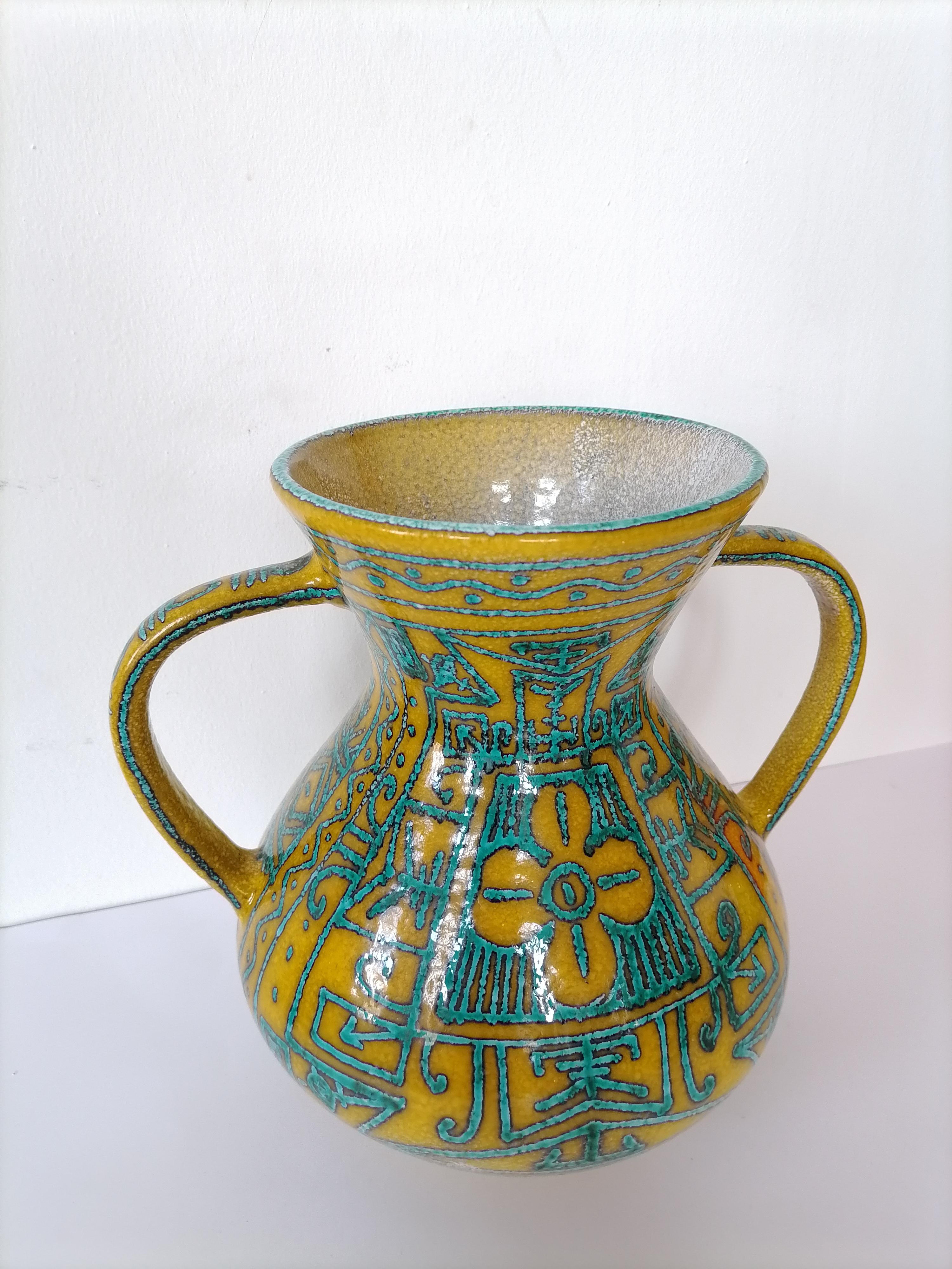 Large Bitossi Ceramic Vase Majolique Style 1950 1