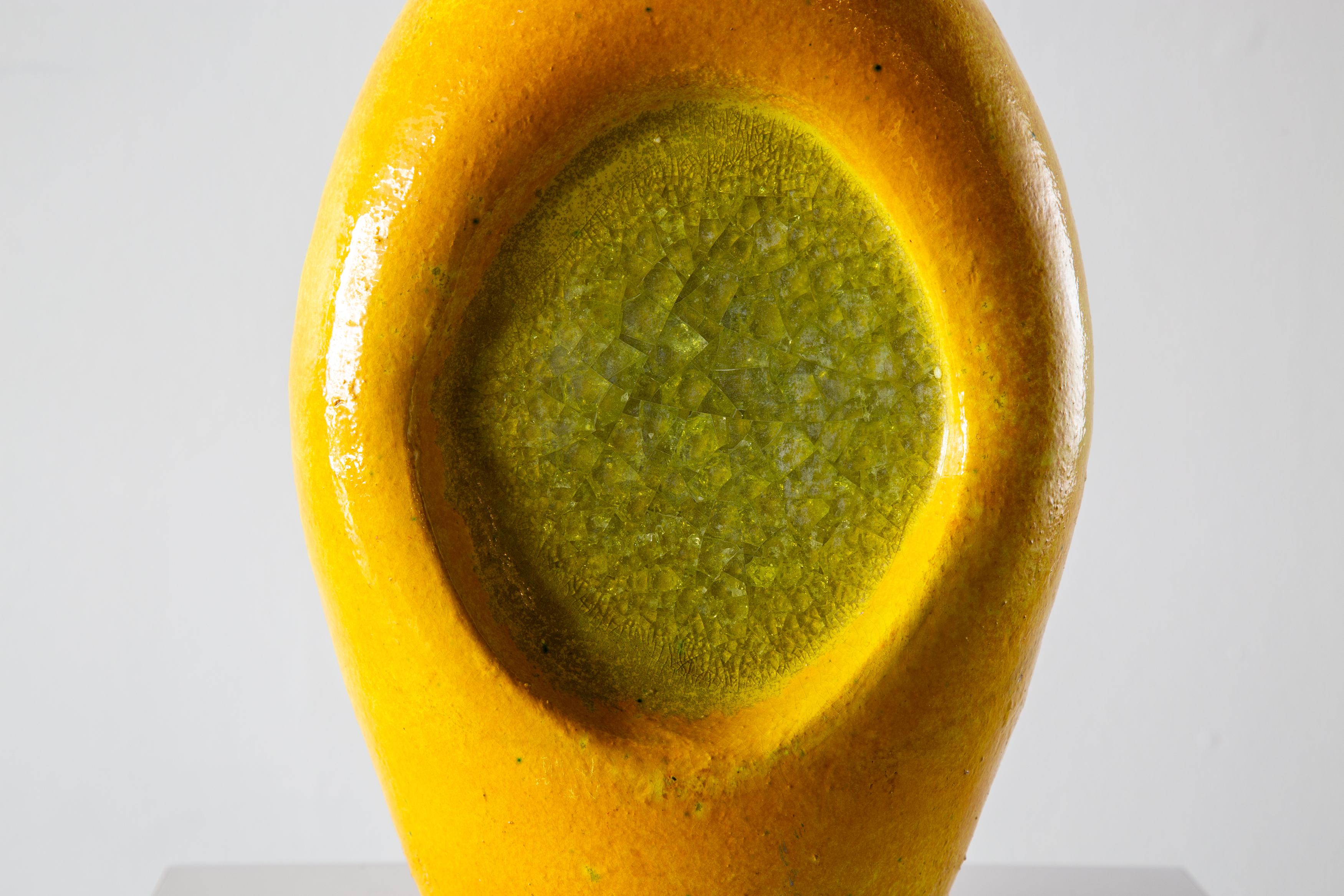 Large Bitossi Fritte Vase Italian Mod century modern ceramics Yellow Green For Sale 2