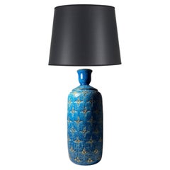 Large Bitossi Italian Ceramic Lamp Base in Rimini Blue by Aldo Londi