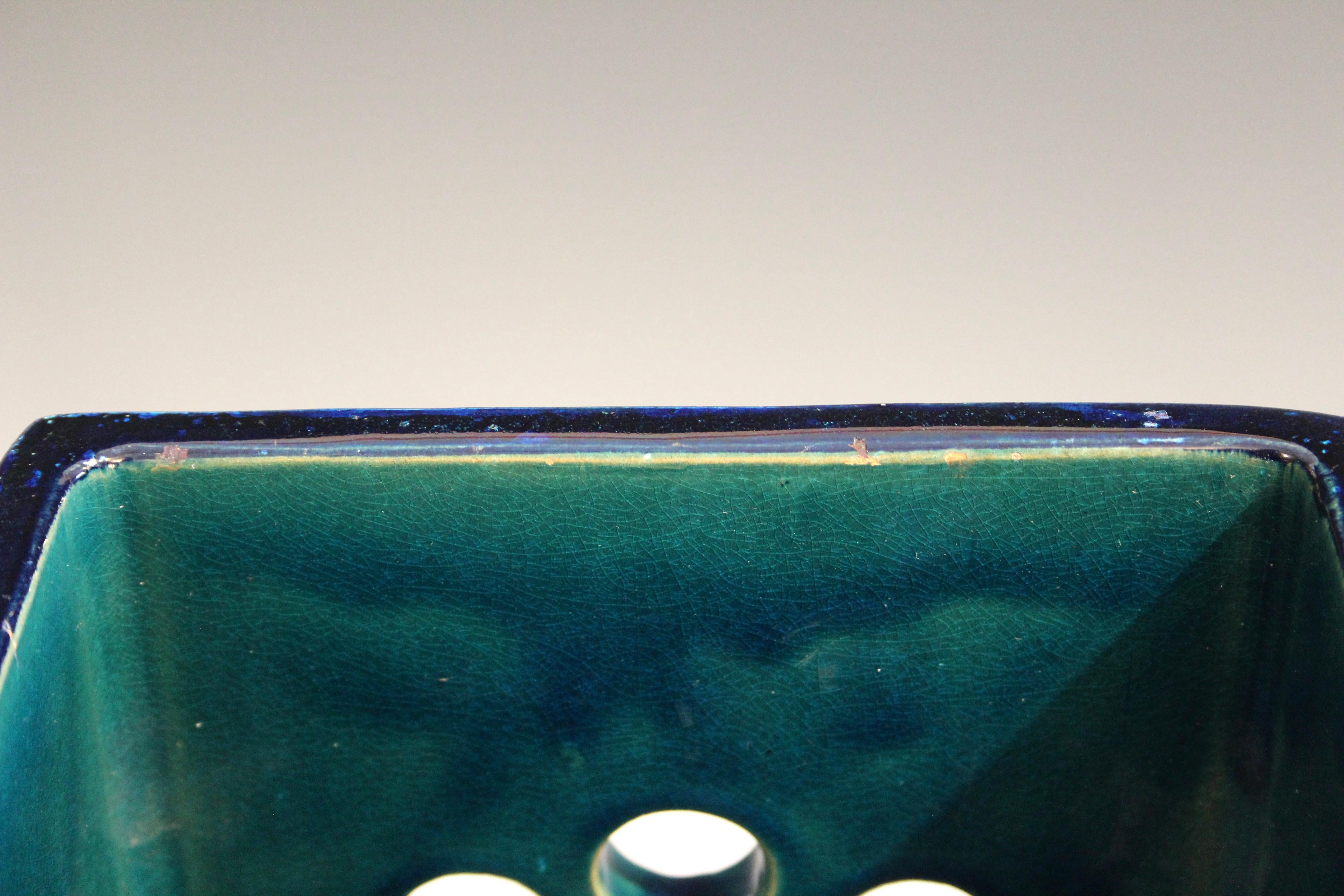 Large Bitossi Pottery Italian Square Slab Turquoise Blue Londi Vintage Vase 5