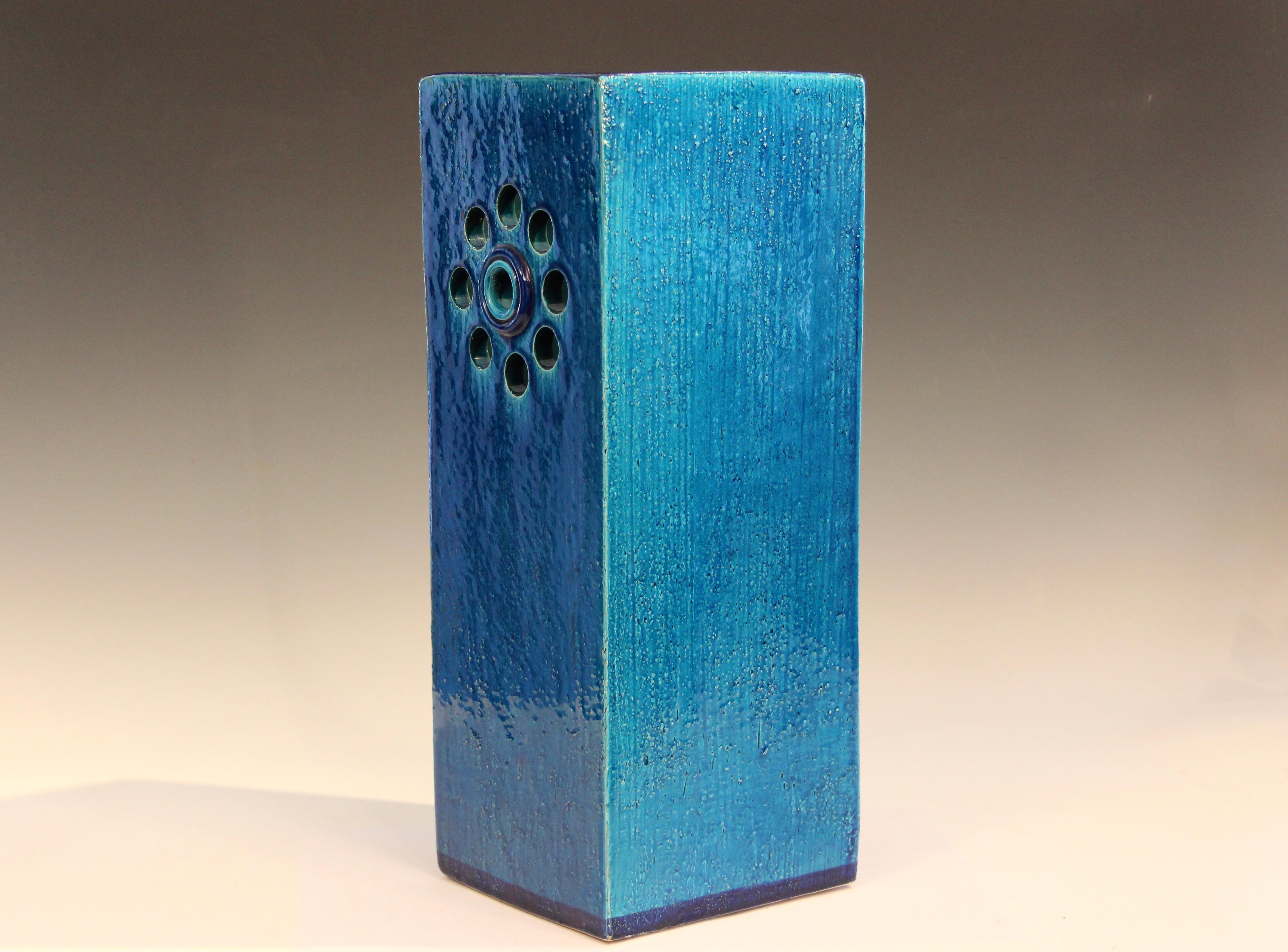 Large Bitossi Pottery Italian Square Slab Turquoise Blue Londi Vintage Vase In Good Condition In Wilton, CT