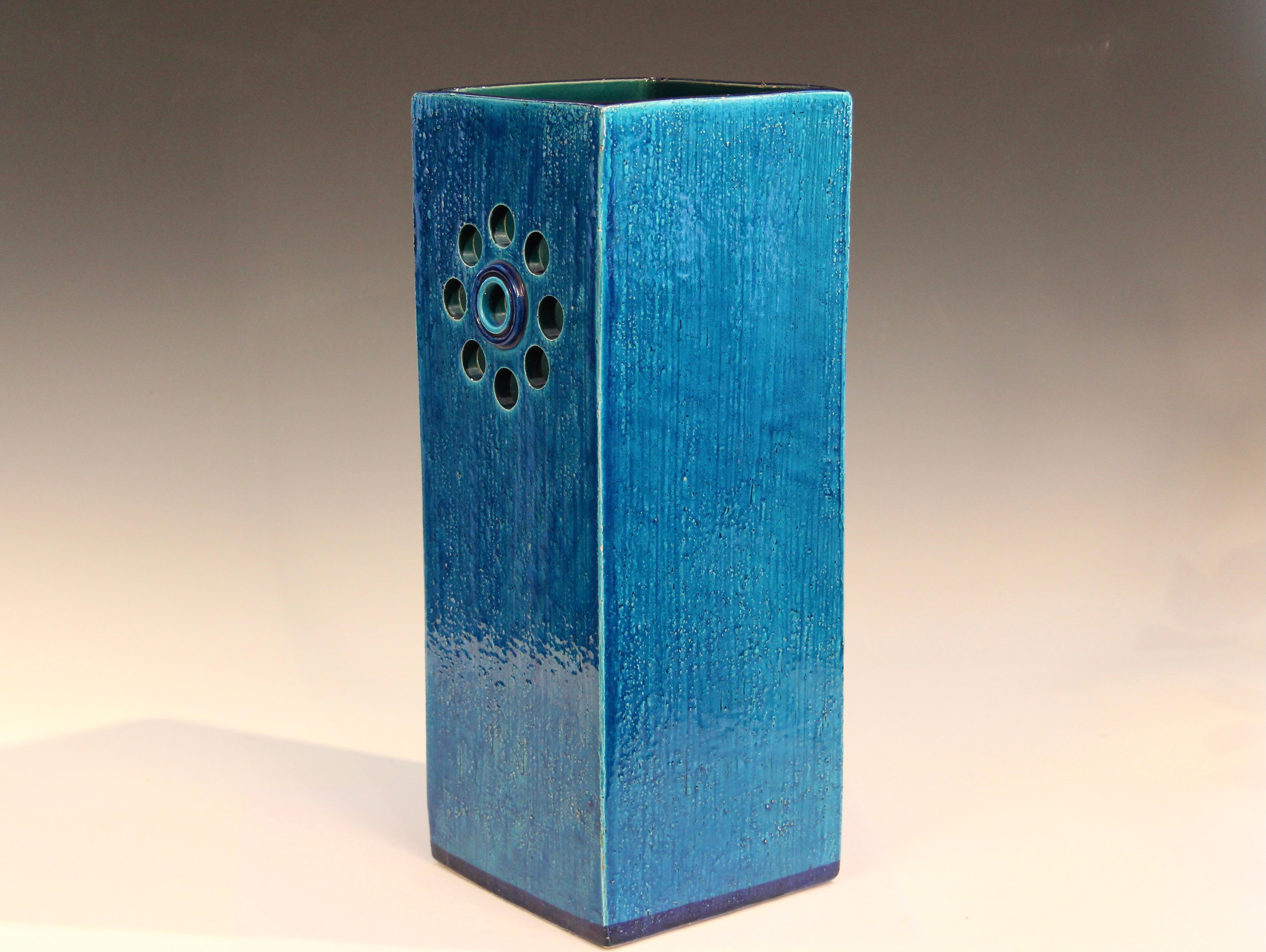 Mid-20th Century Large Bitossi Pottery Italian Square Slab Turquoise Blue Londi Vintage Vase