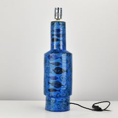 Large Bitossi Rimini Blu / Pesce Table Lamp Design Aldo Londi 1950s Italian