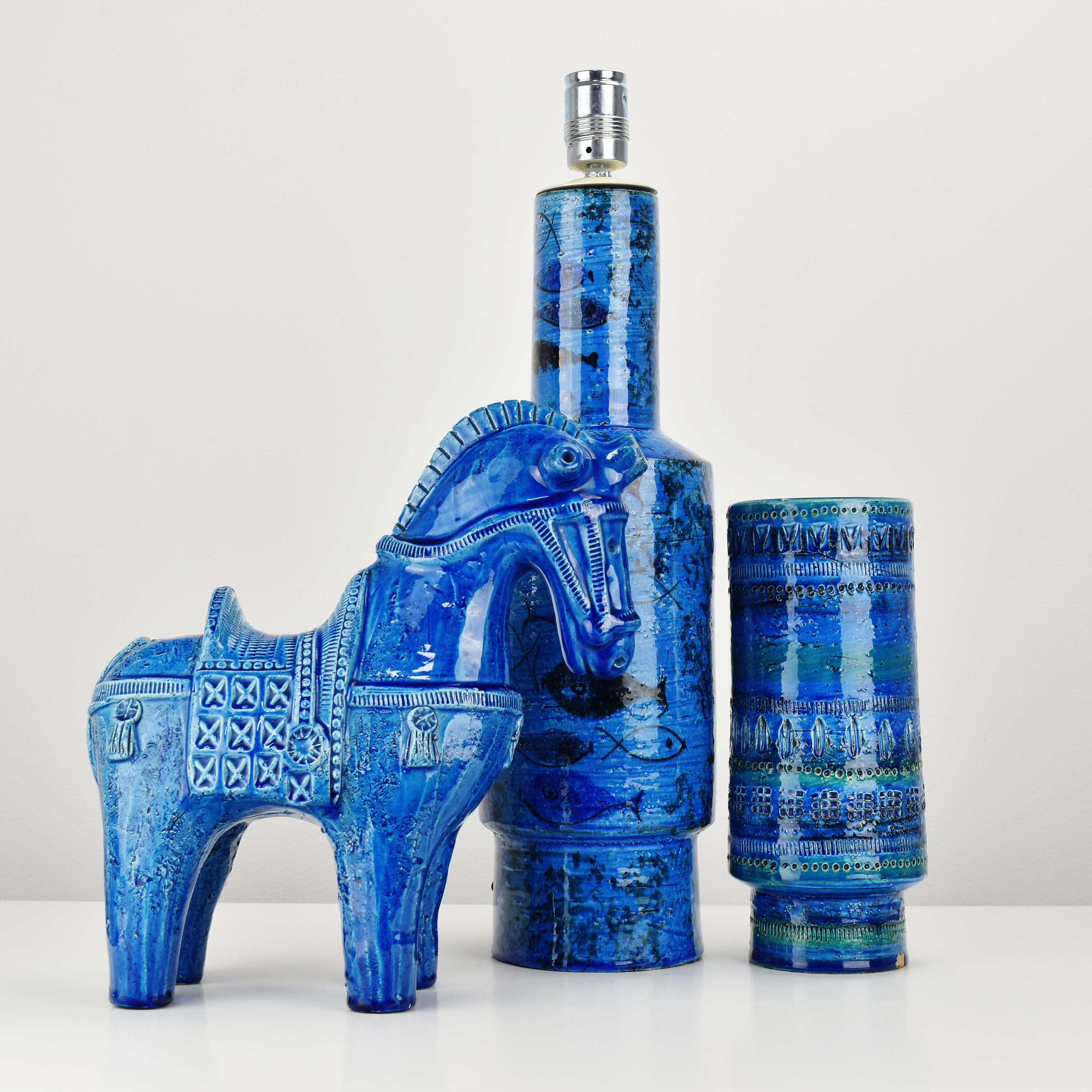 Mid-20th Century Large Bitossi Rimini Blu / Pesce Table Lamp Design Aldo Londi 1950s Italian For Sale