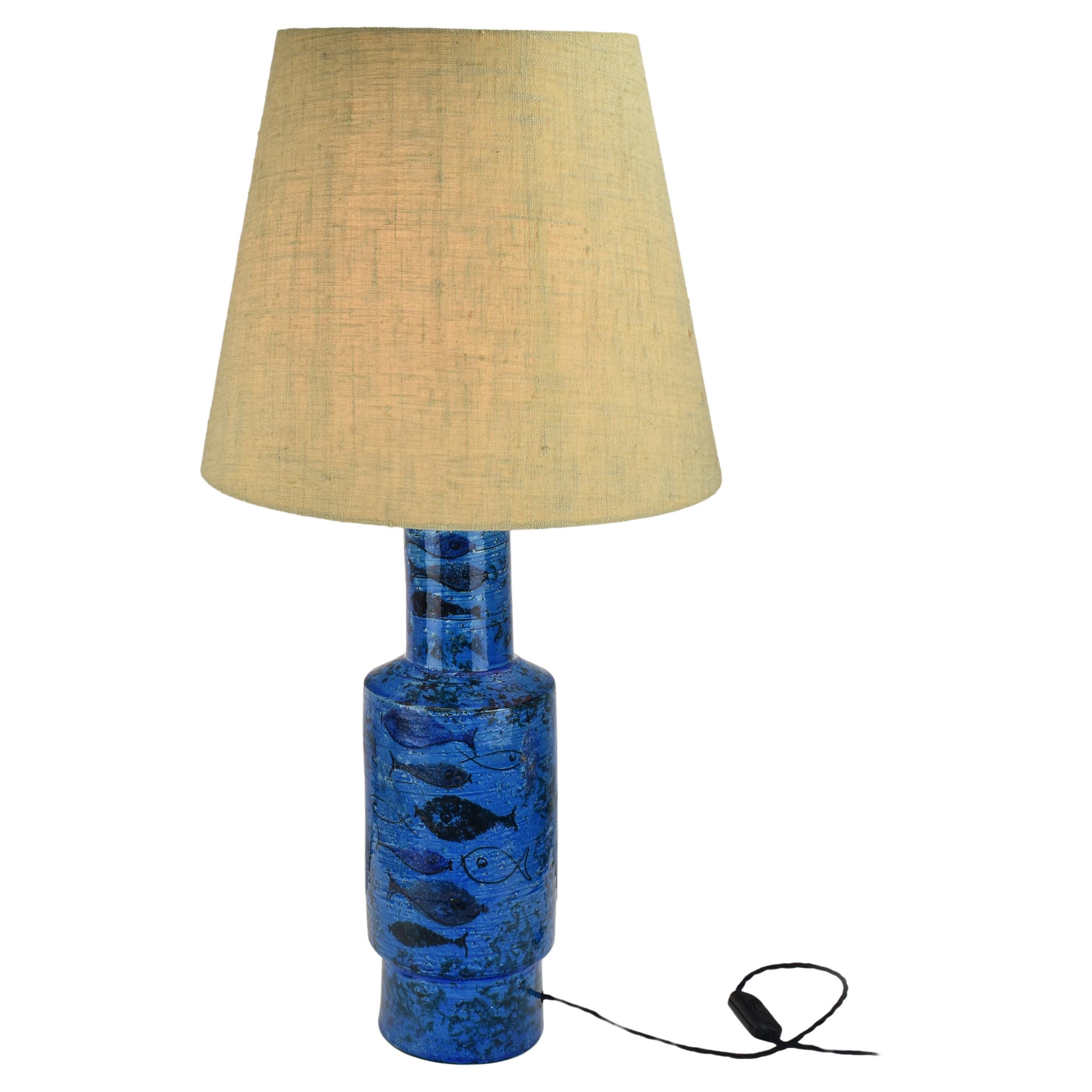 Large Bitossi Rimini Blu / Pesce Table Lamp Design Aldo Londi 1950s Italian