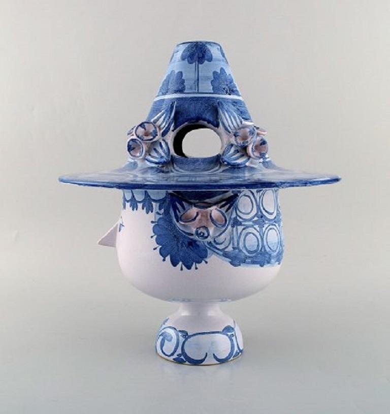 Large Bjørn Wiinblad, the Blue House, Figure with Lid in the Form of a Hat In Excellent Condition In Copenhagen, DK
