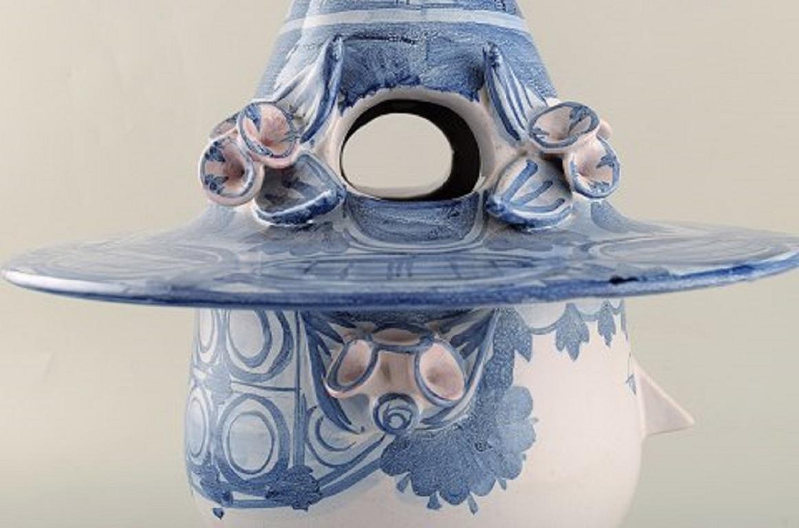 Large Bjørn Wiinblad, the Blue House, Figure with Lid in the Form of a Hat 1