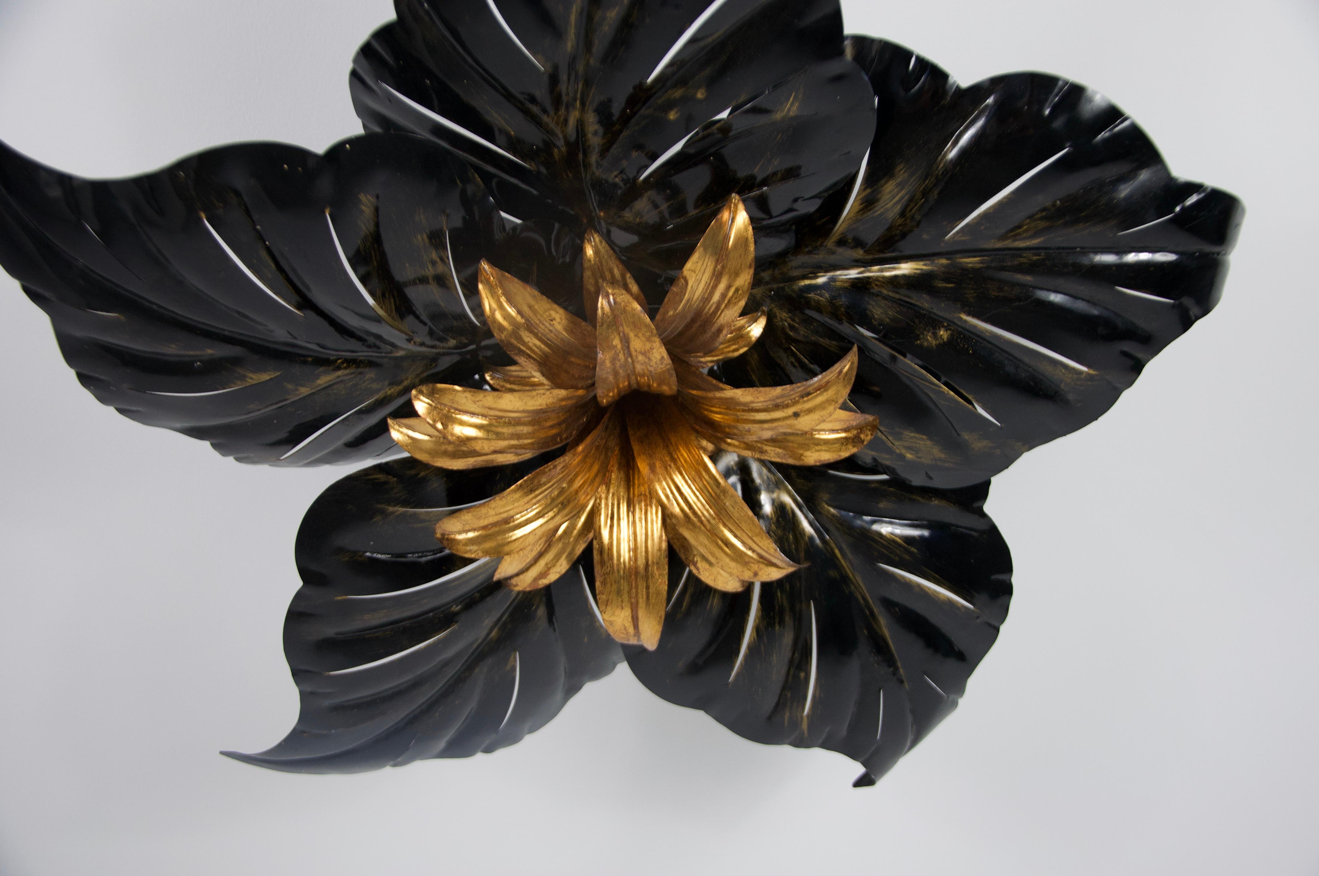 Large Black and Brass Flush Mount by Hans Kögl, Germany, 1960s (Hollywood Regency) im Angebot