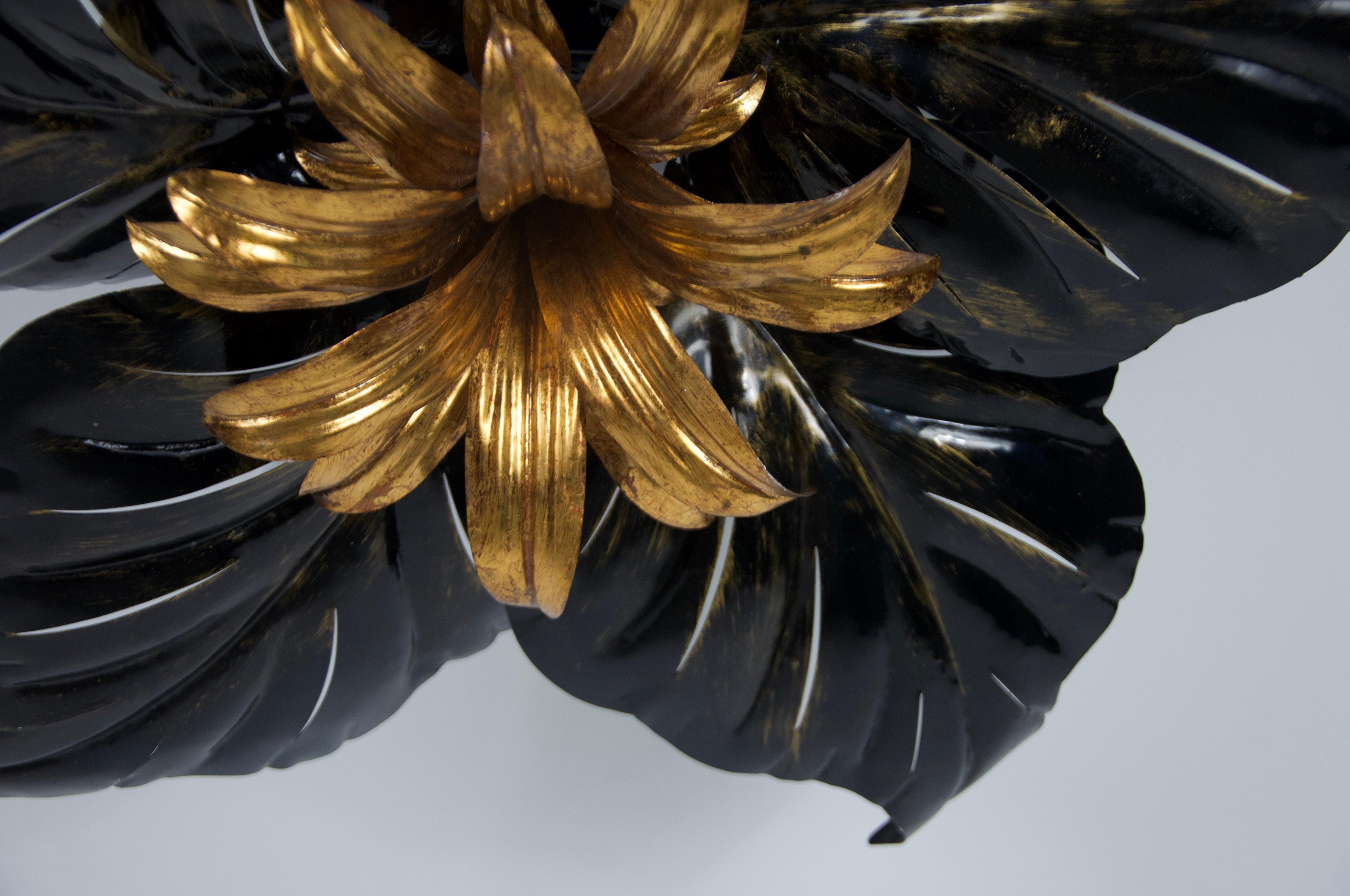 Large Black and Brass Flush Mount by Hans Kögl, Germany, 1960s (Handgefertigt) im Angebot